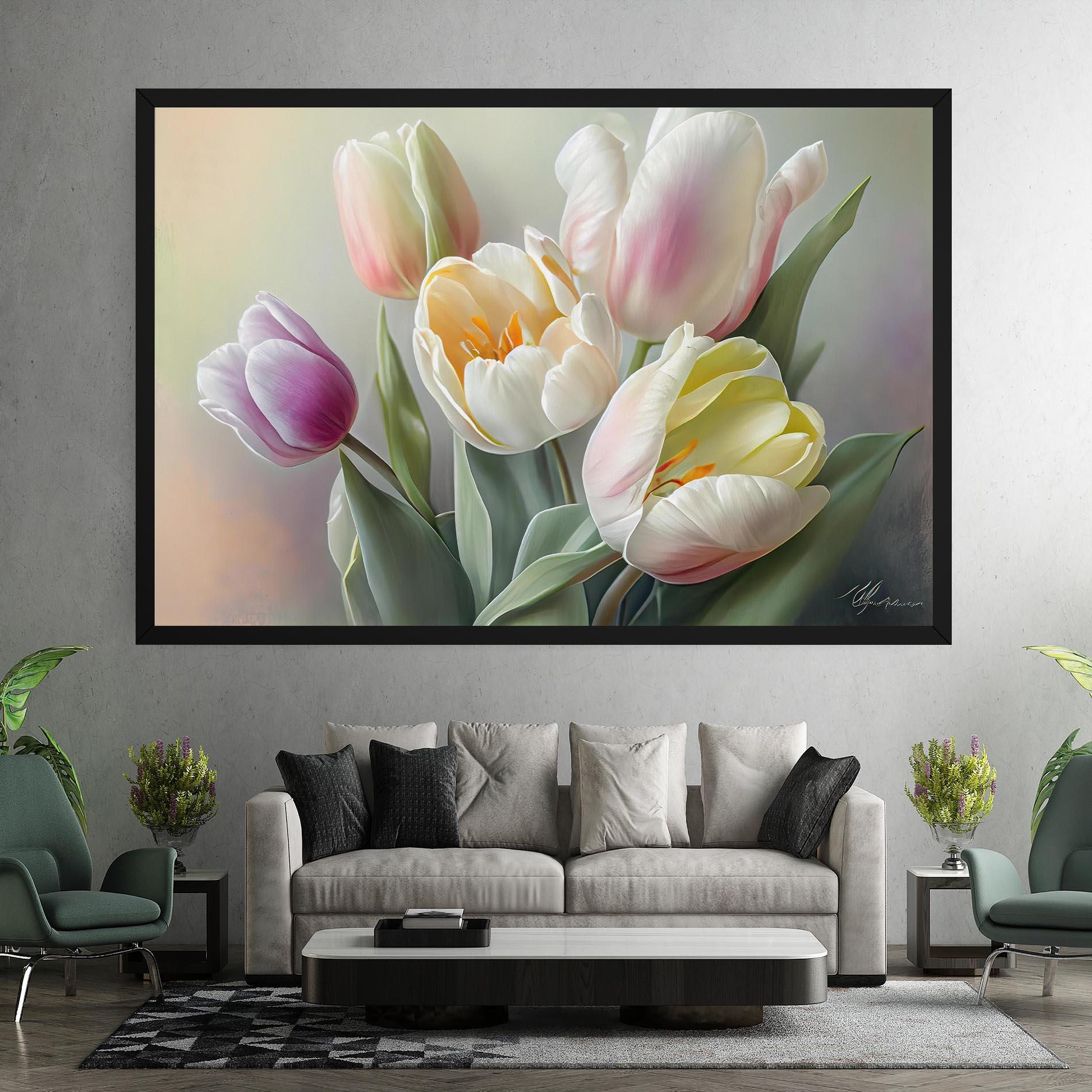 Leinwandbild White Tulips Painting mockup 7