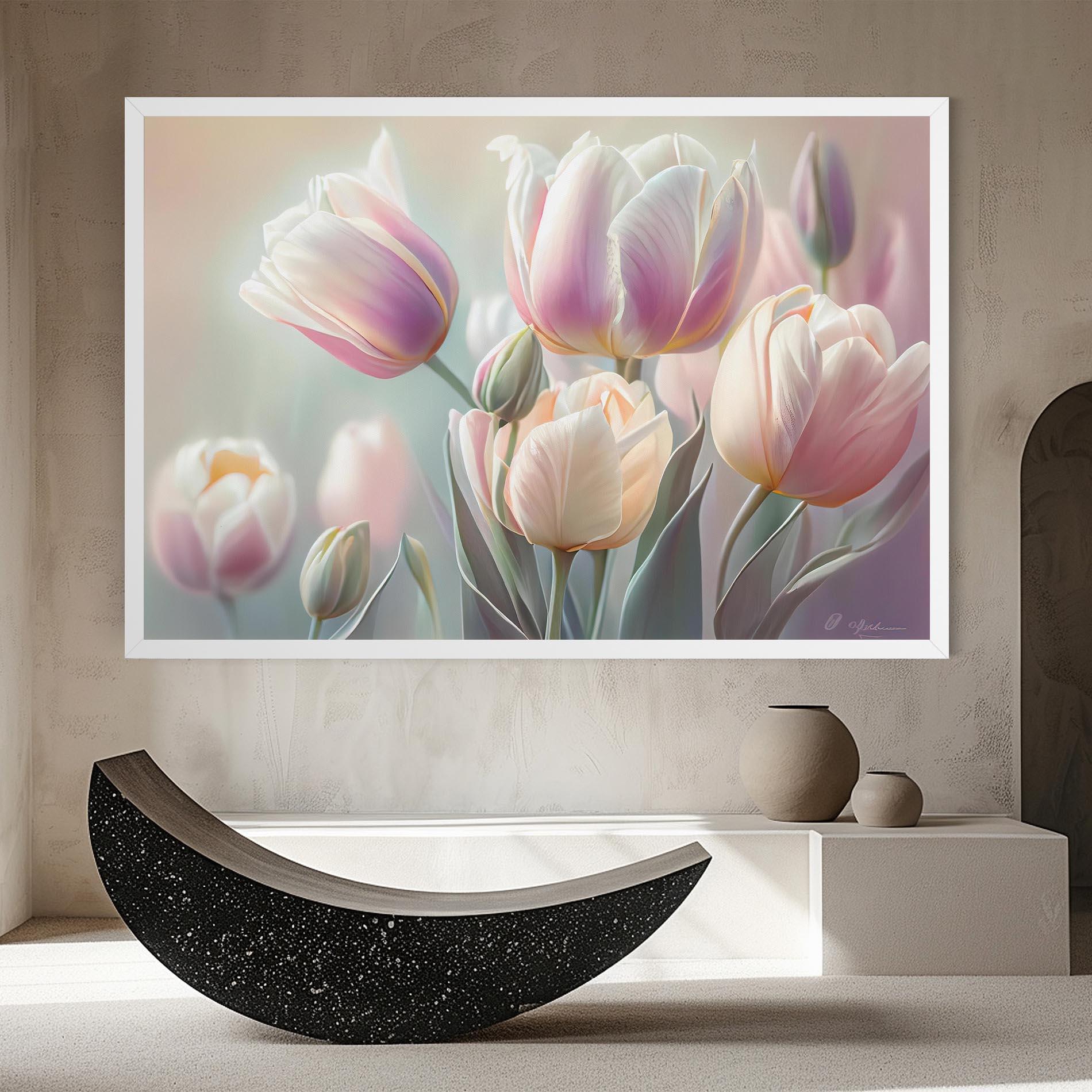 Leinwandbild Dreamy White Tulips mockup 8