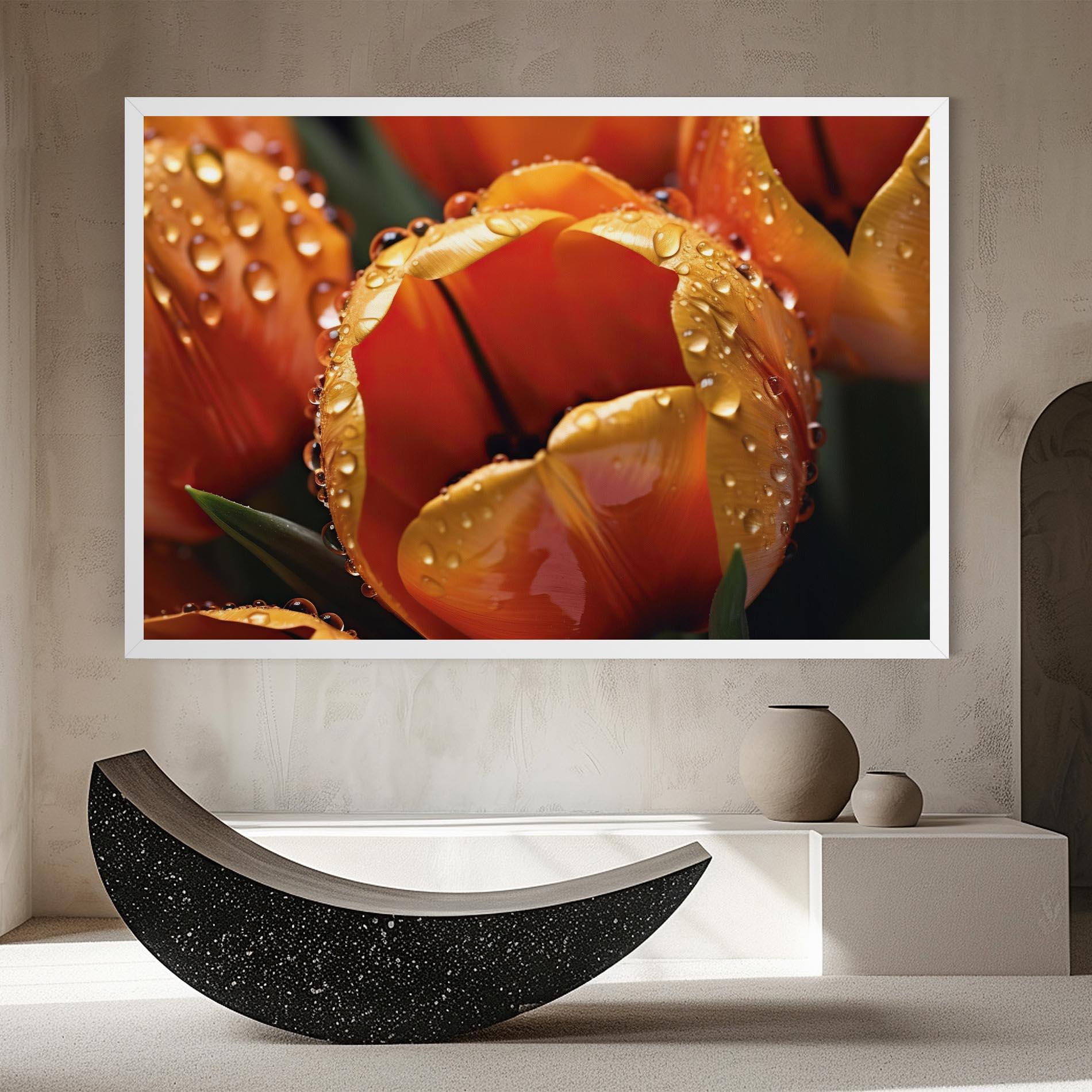 Leinwandbild Orange Tulip Water Drops mockup 8