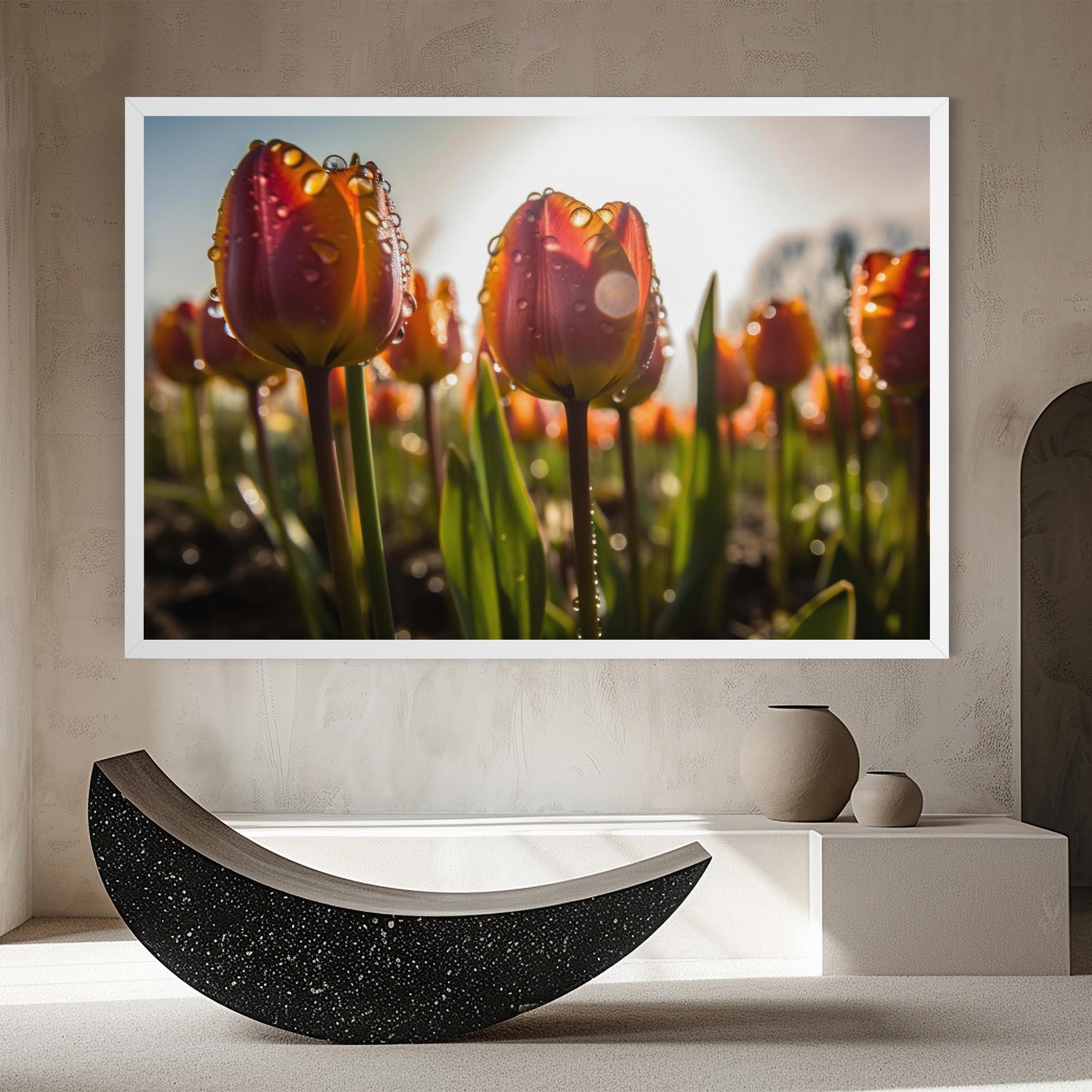 Leinwandbild Orange Tulips After Rain mockup 8