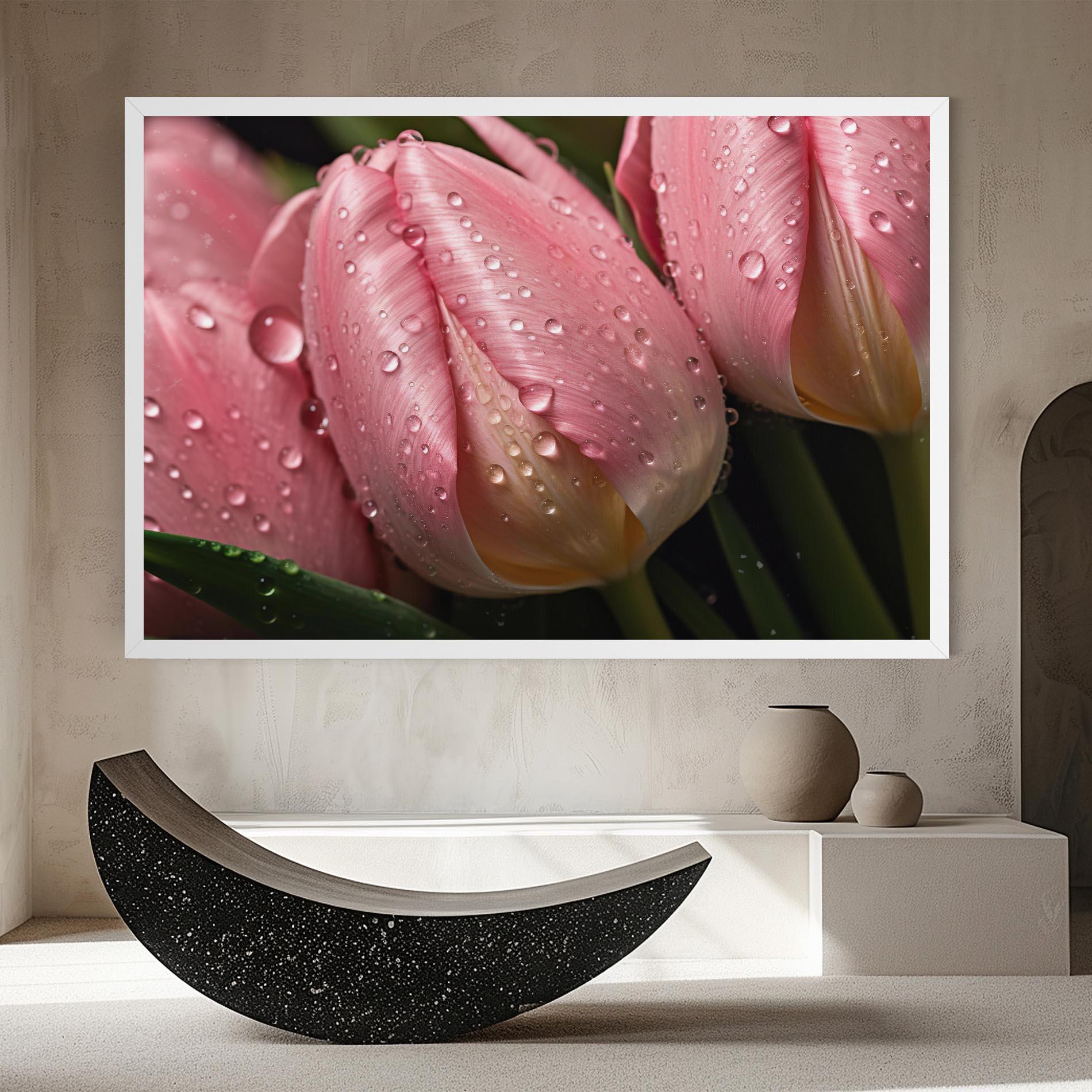 Leinwandbild Pink Tulip With Drops mockup 8