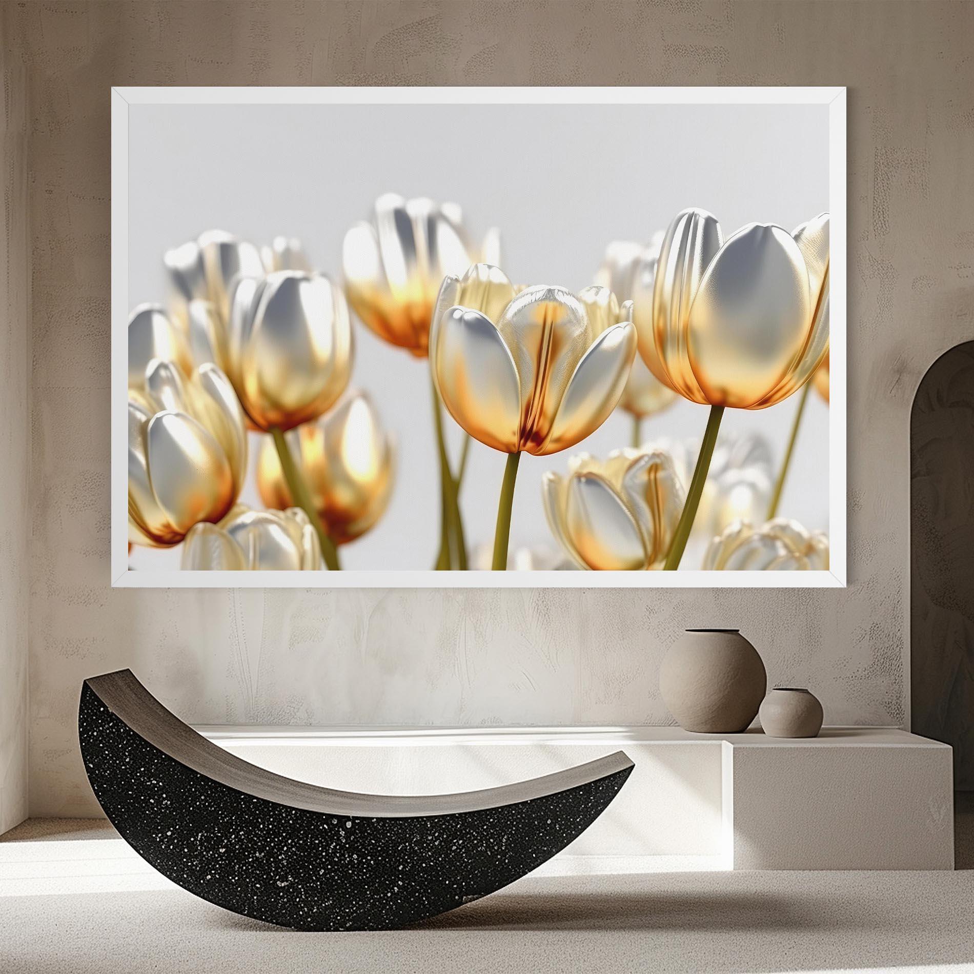Leinwandbild White Golden Tulips mockup 8
