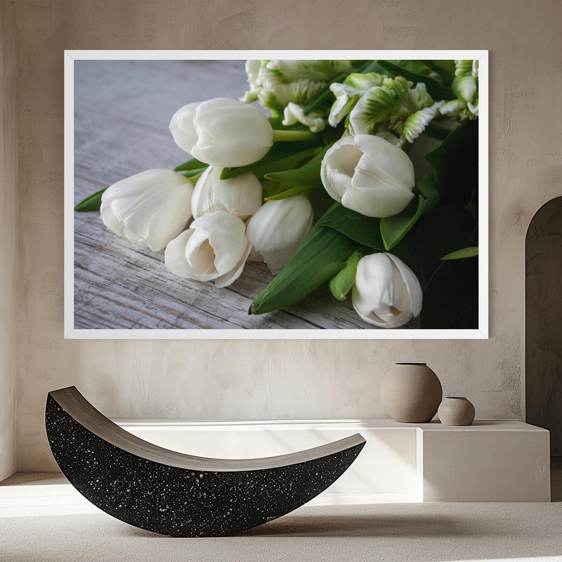 Leinwandbild White Tulips Bouquet mockup 8