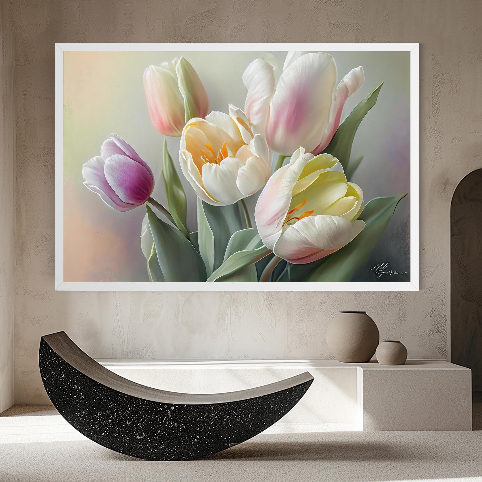 Leinwandbild White Tulips Painting mockup 8