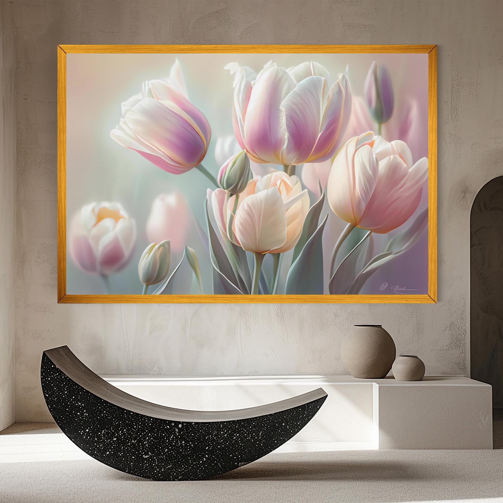 Leinwandbild Dreamy White Tulips mockup 8