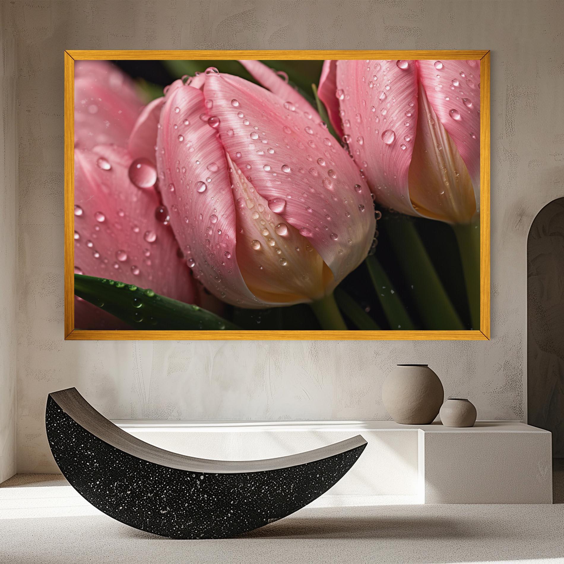 Leinwandbild Pink Tulip With Drops mockup 8