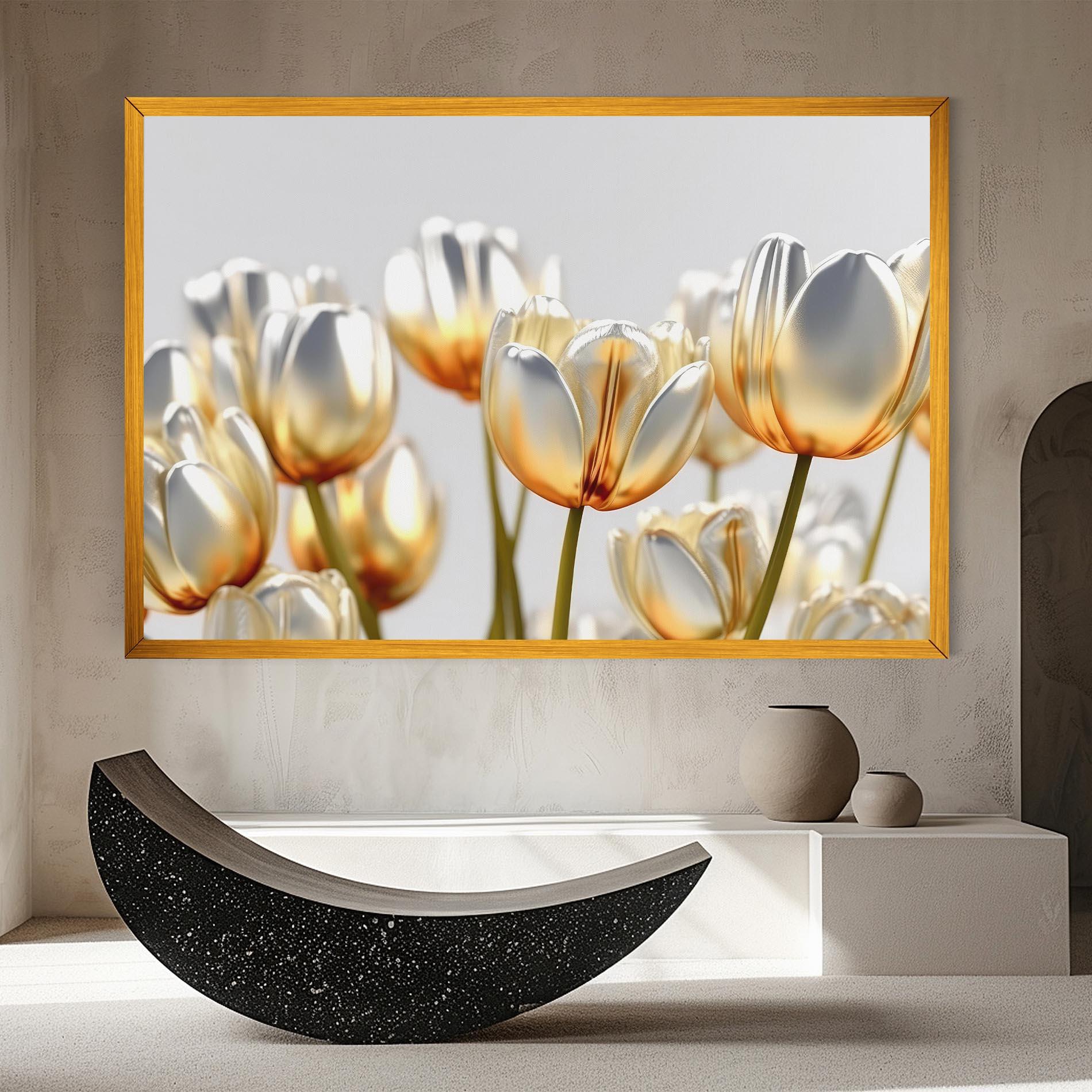 Leinwandbild White Golden Tulips mockup 8