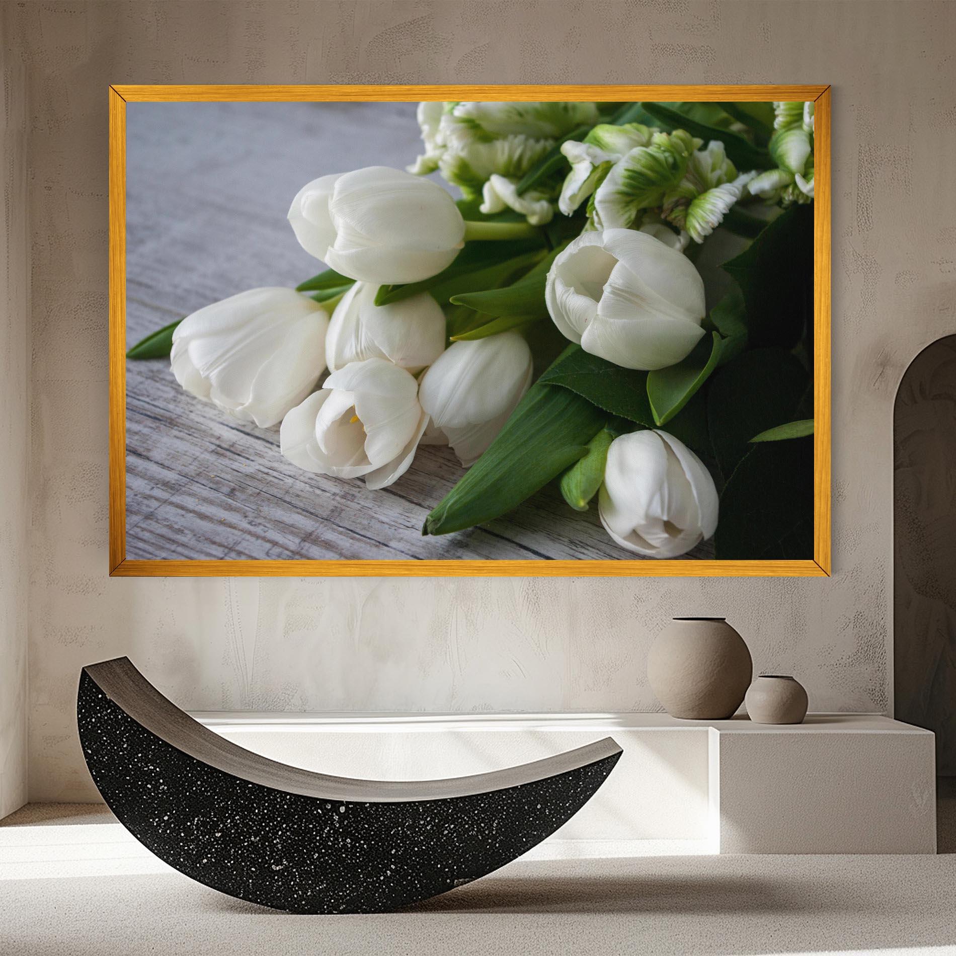 Leinwandbild White Tulips Bouquet mockup 8