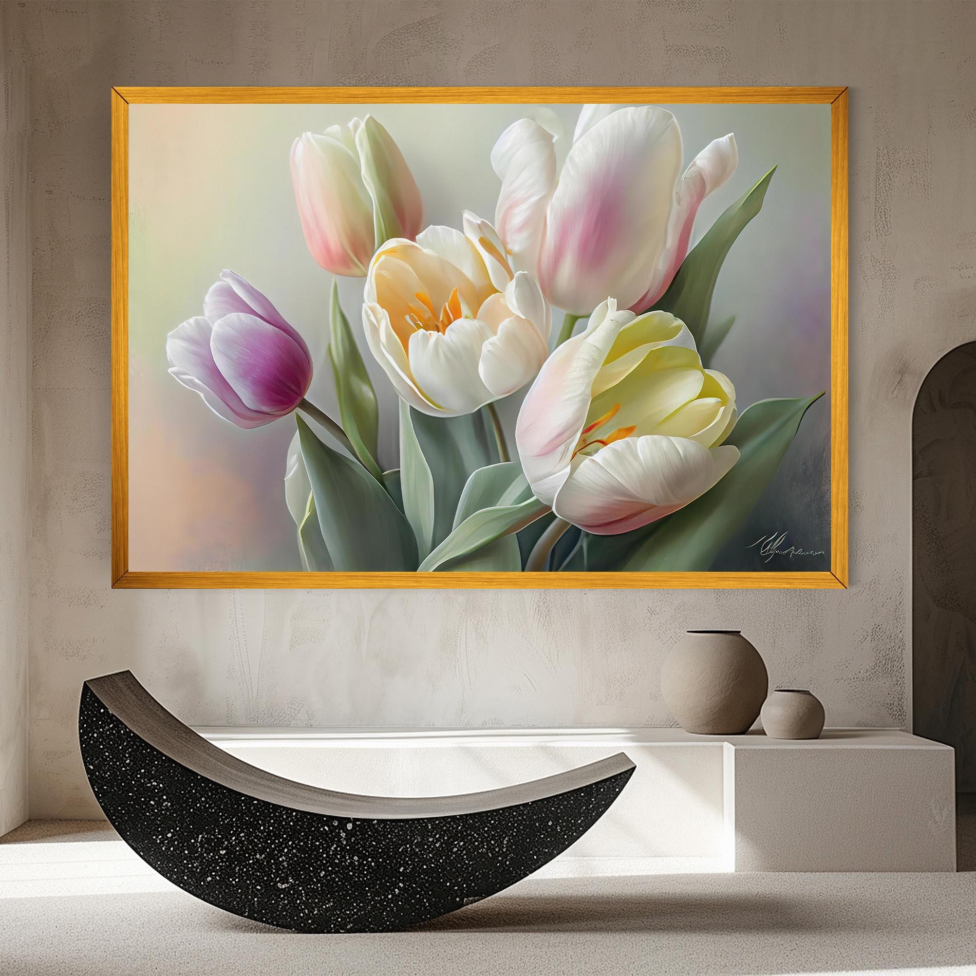 Leinwandbild White Tulips Painting mockup 8