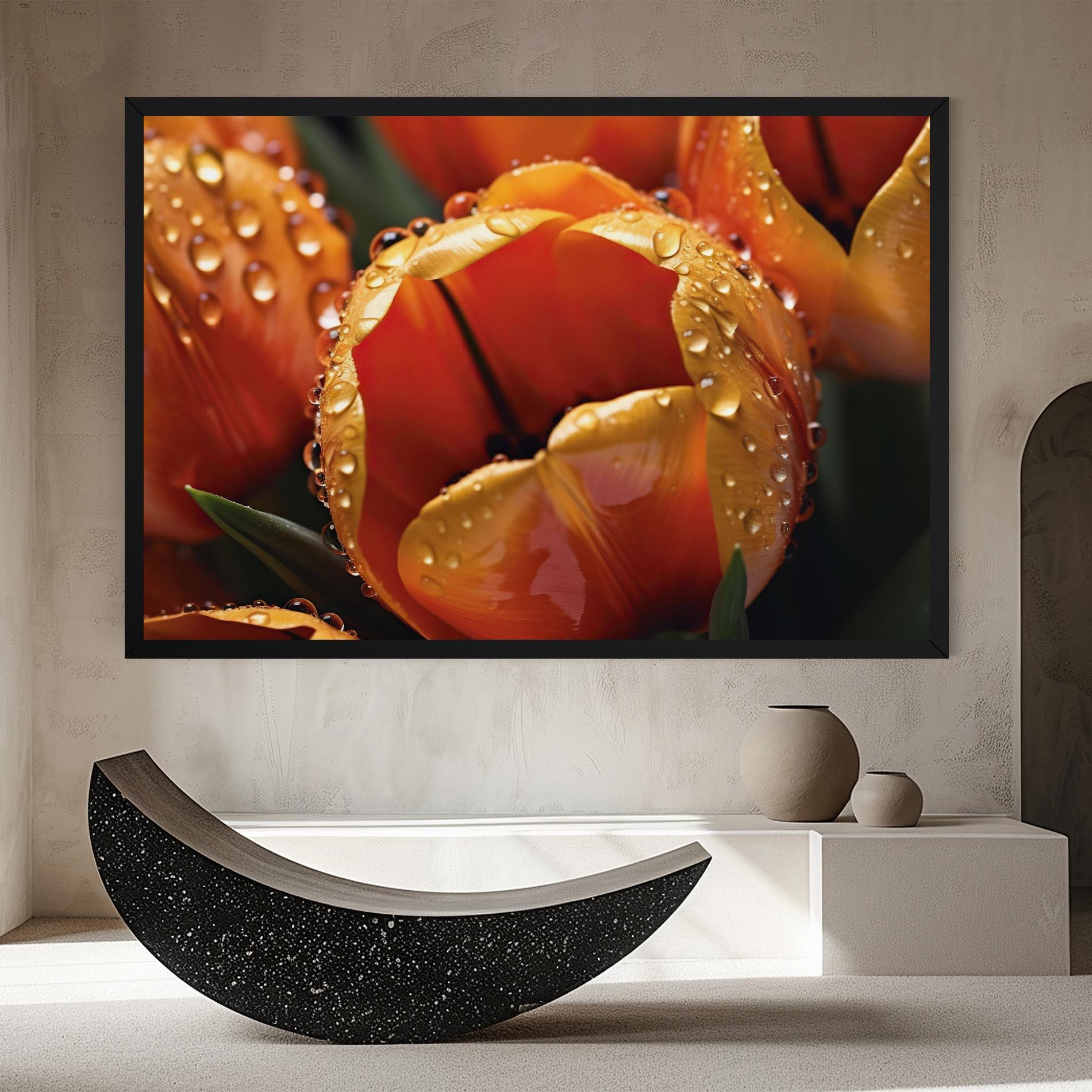 Leinwandbild Orange Tulip Water Drops mockup 8
