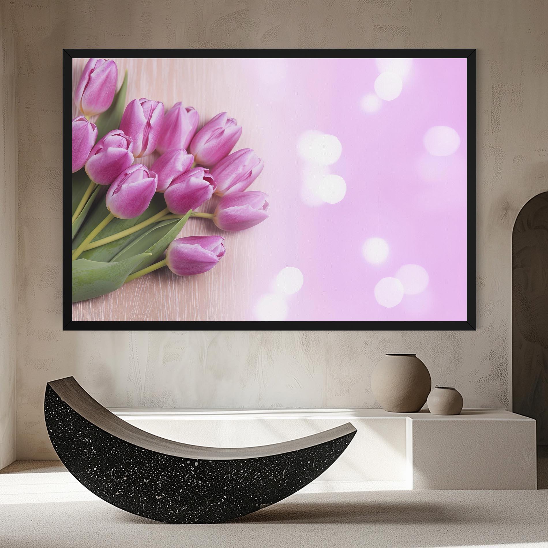 Leinwandbild Pink Tulip Flowers mockup 8