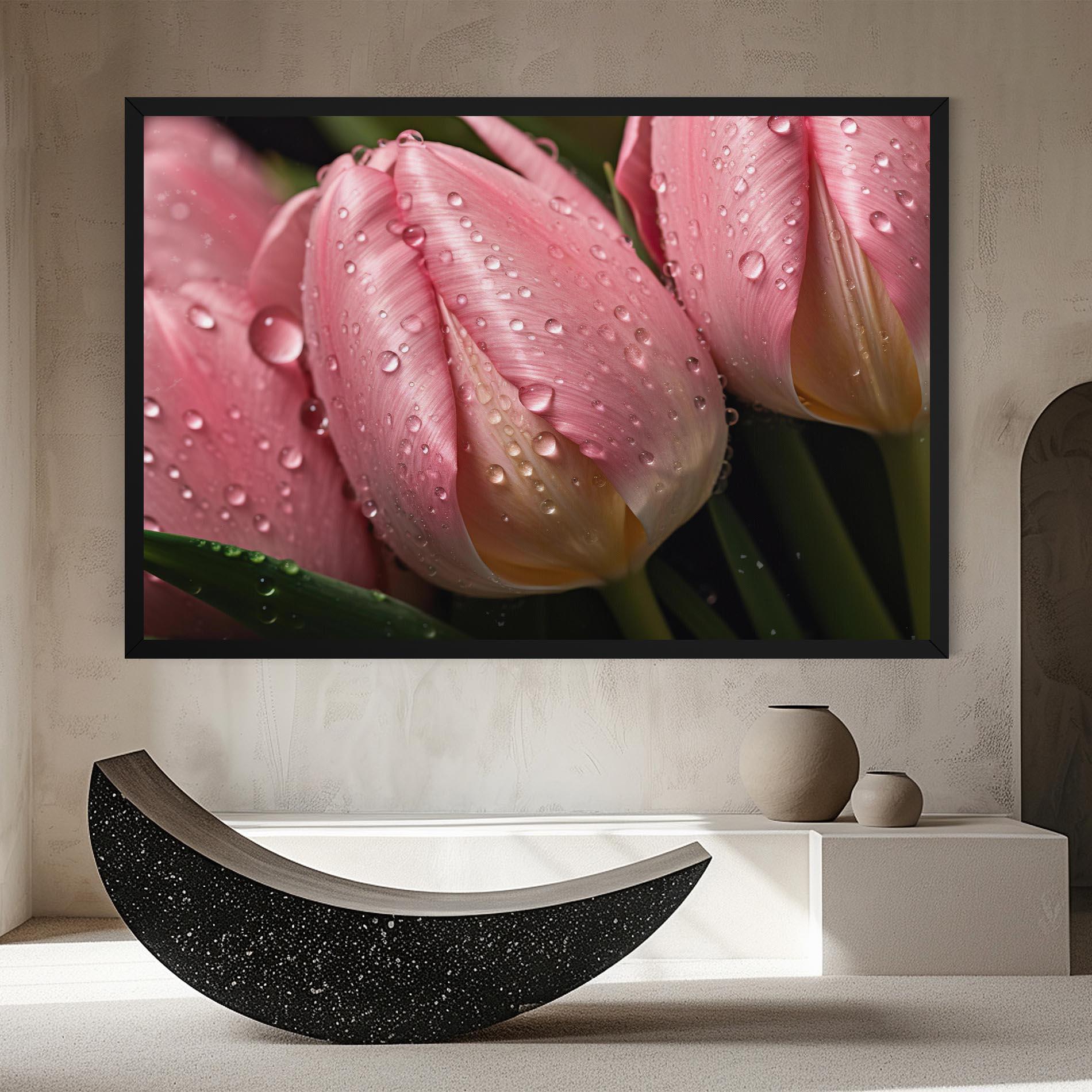 Leinwandbild Pink Tulip With Drops mockup 8