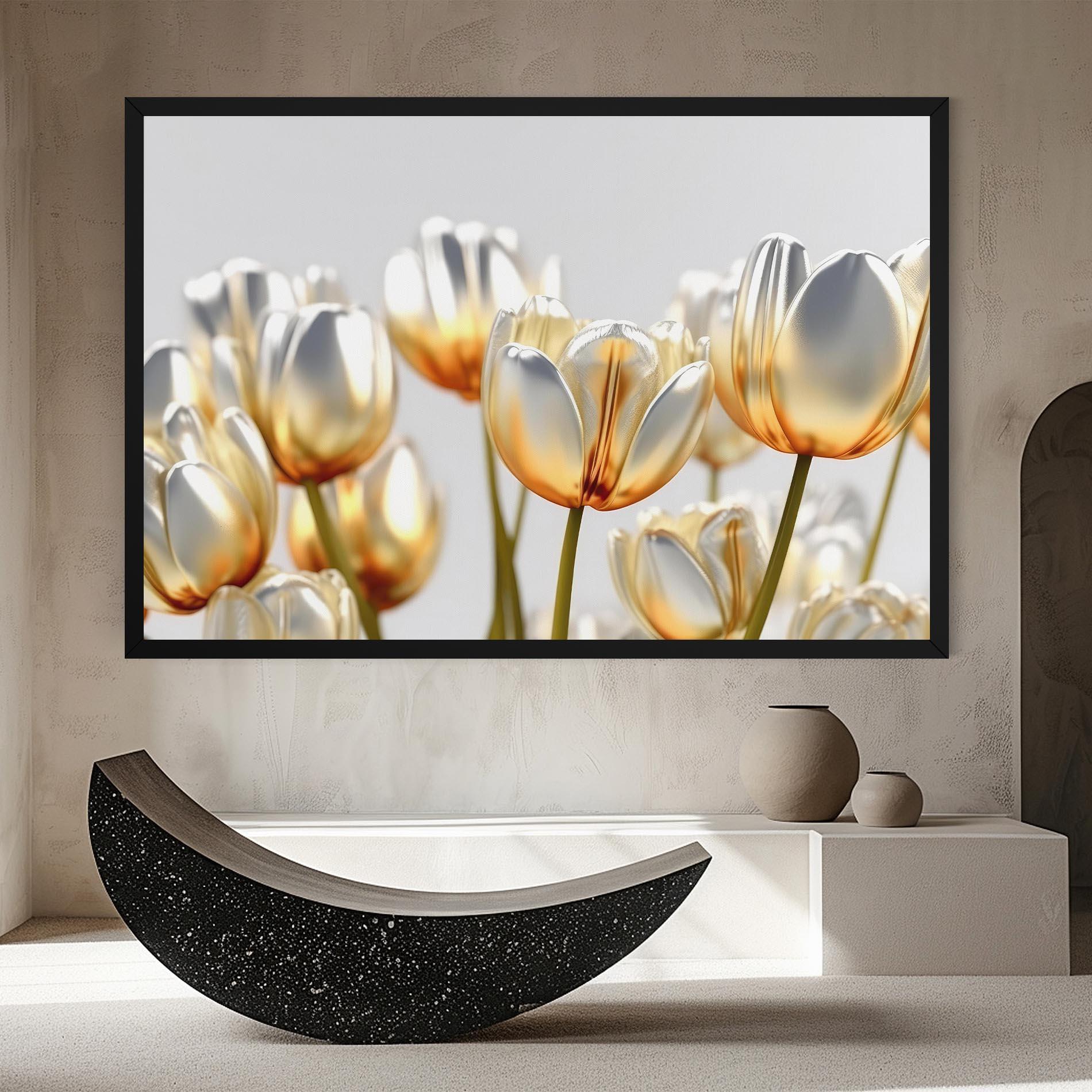 Leinwandbild White Golden Tulips mockup 8