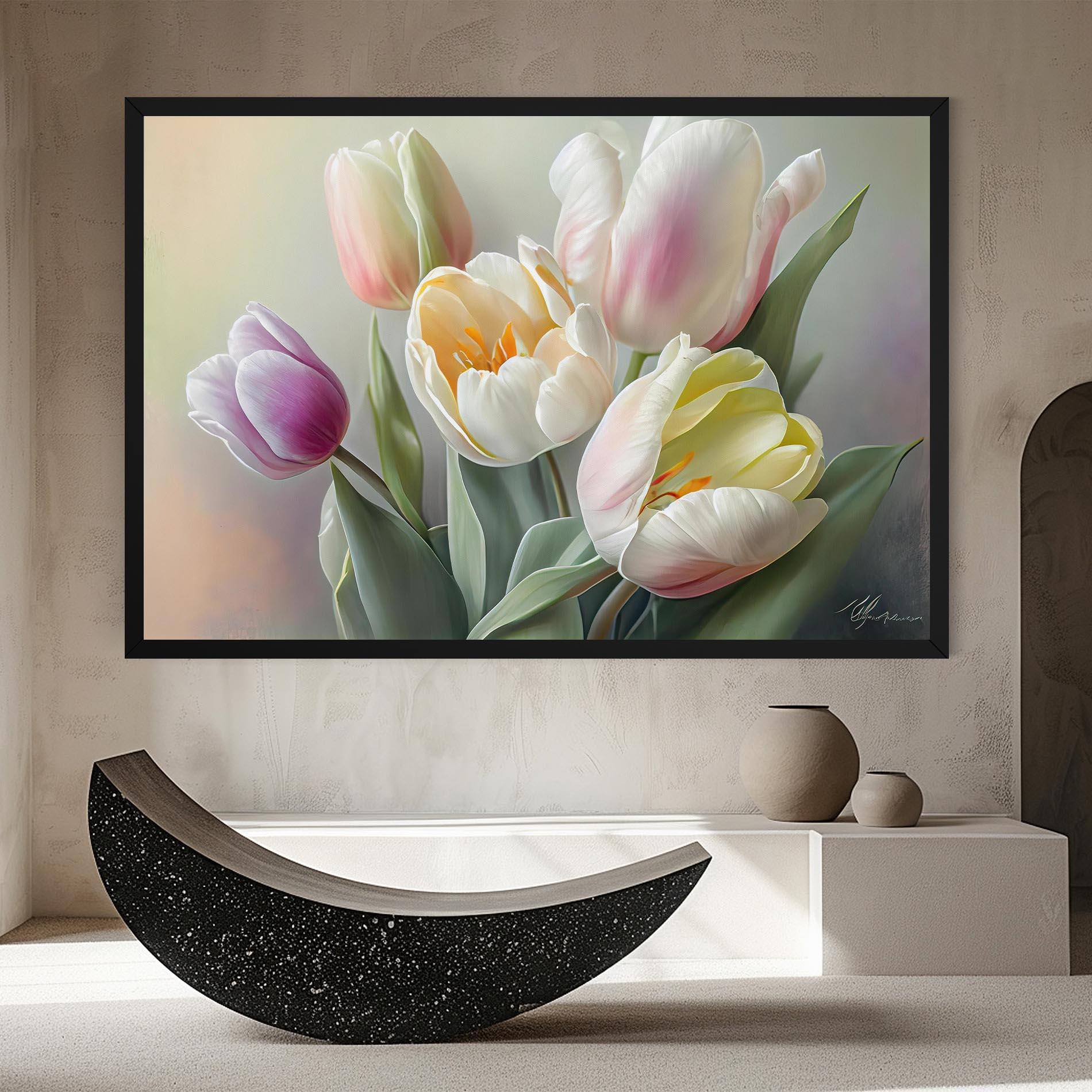Leinwandbild White Tulips Painting mockup 8