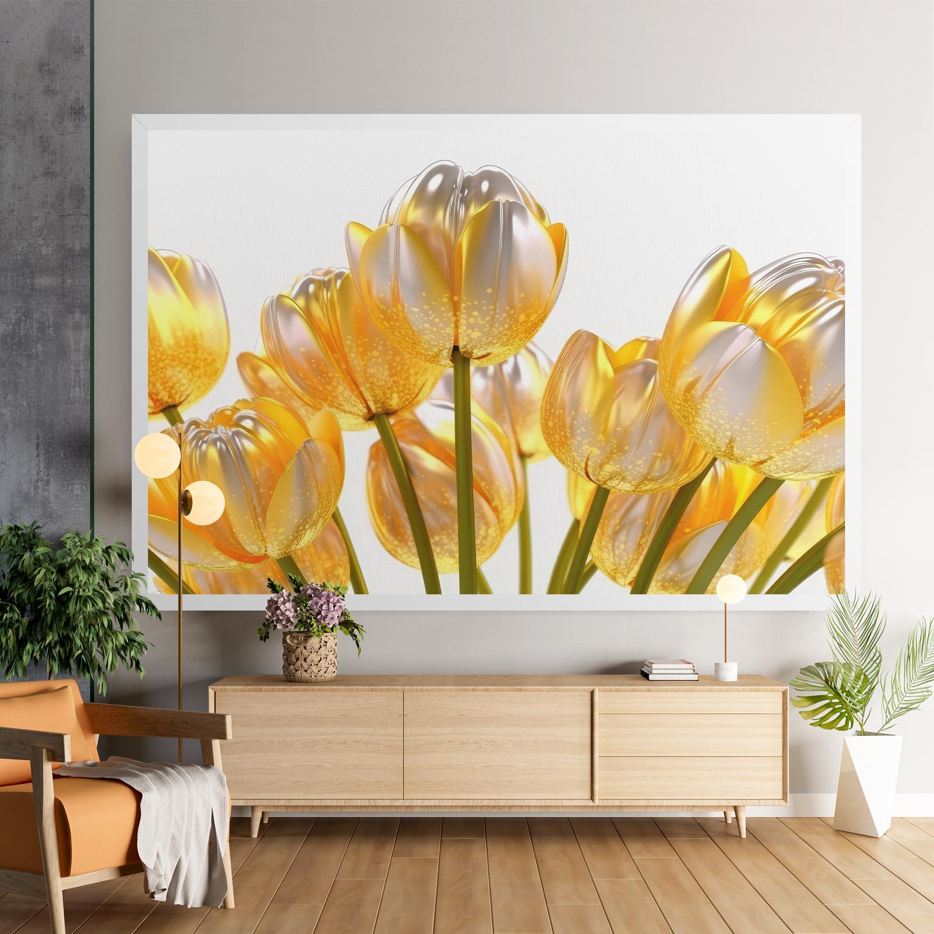 Leinwandbild Gold White Tulips mockup 9