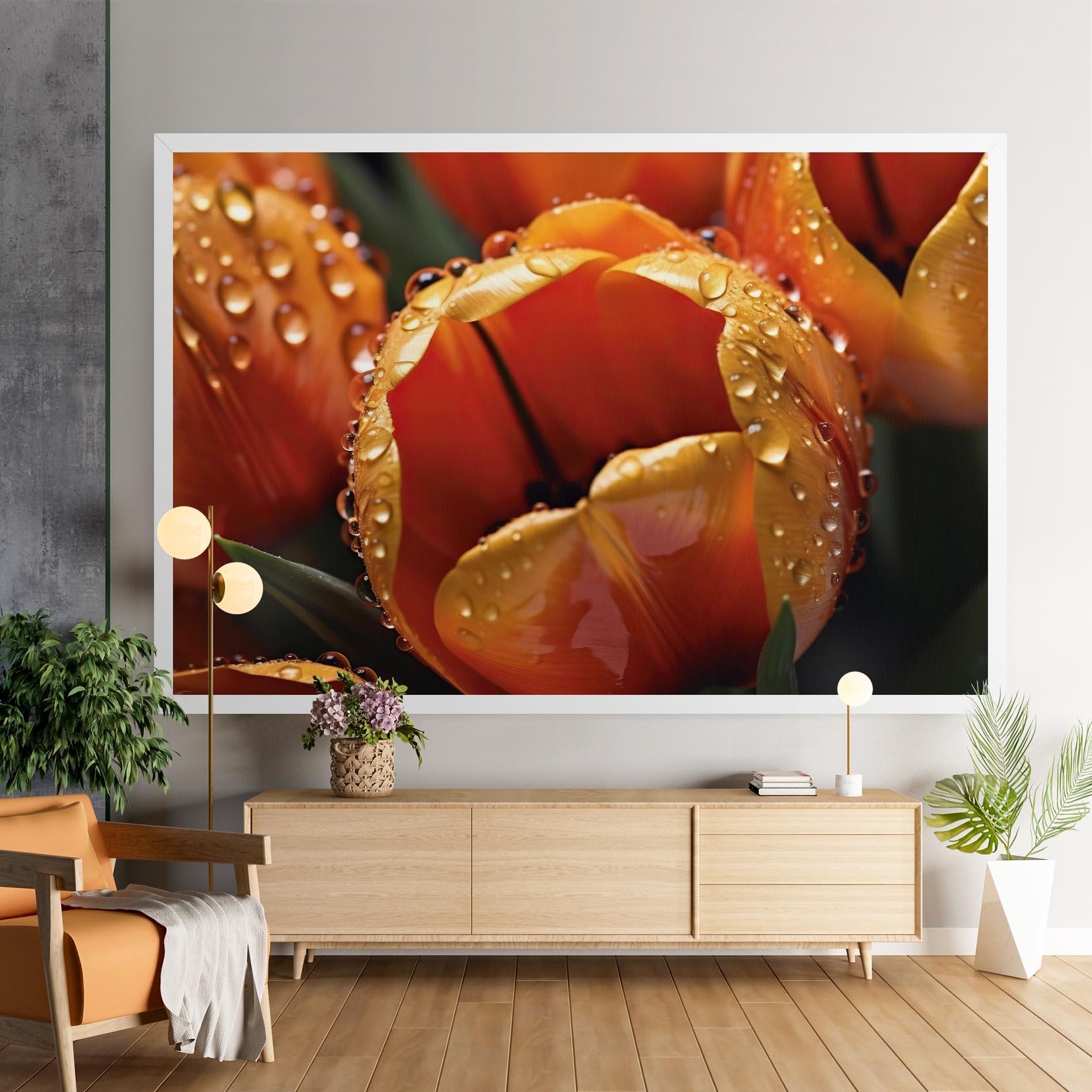 Leinwandbild Orange Tulip Water Drops mockup 9