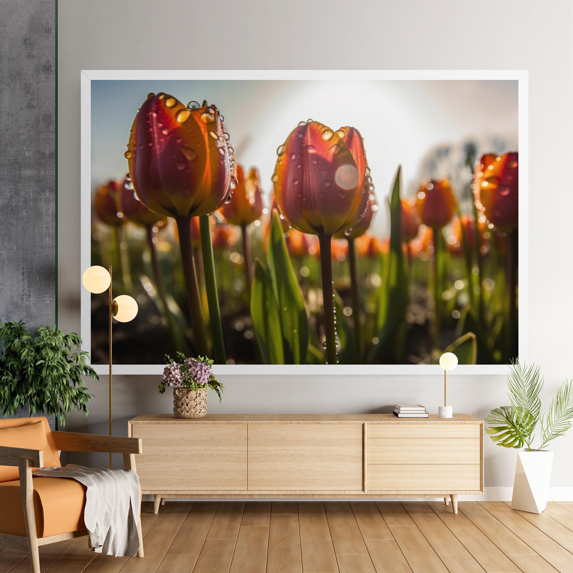 Leinwandbild Orange Tulips After Rain mockup 9