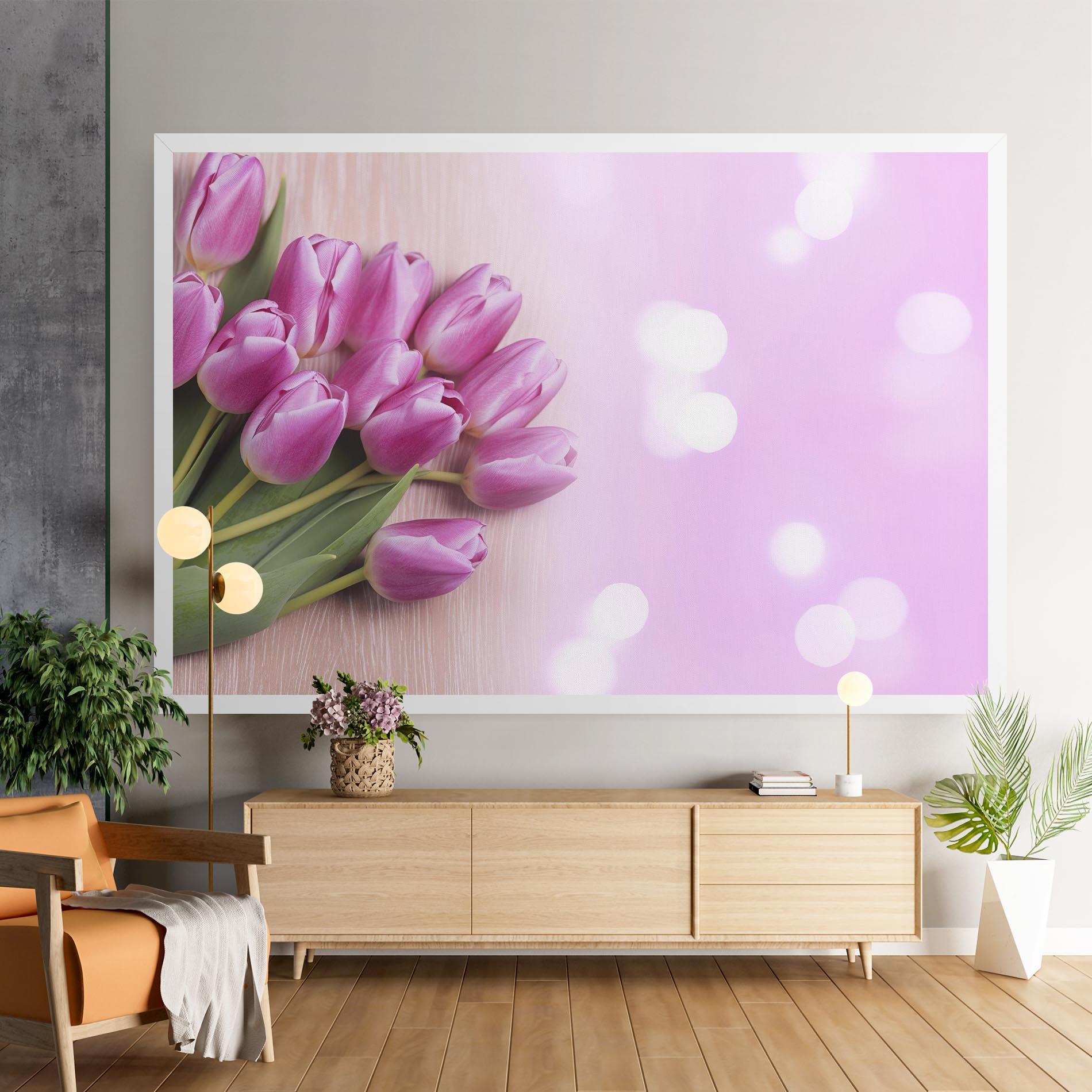 Leinwandbild Pink Tulip Flowers mockup 9