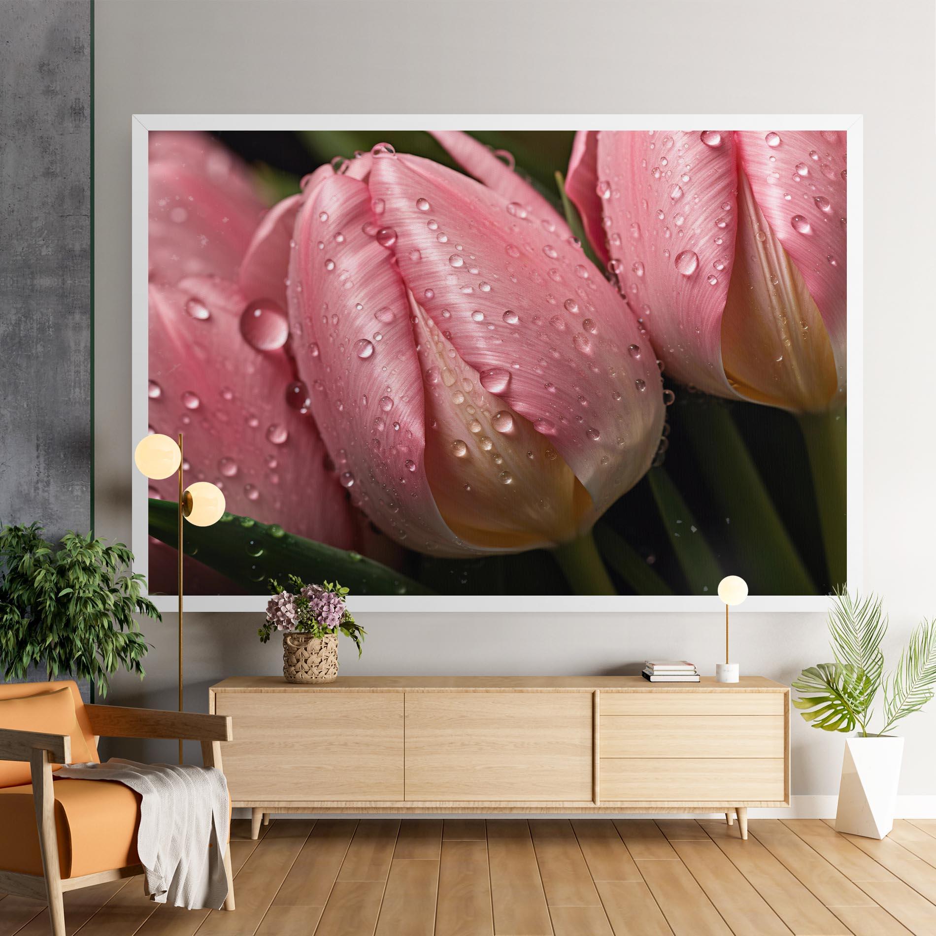 Leinwandbild Pink Tulip With Drops mockup 9