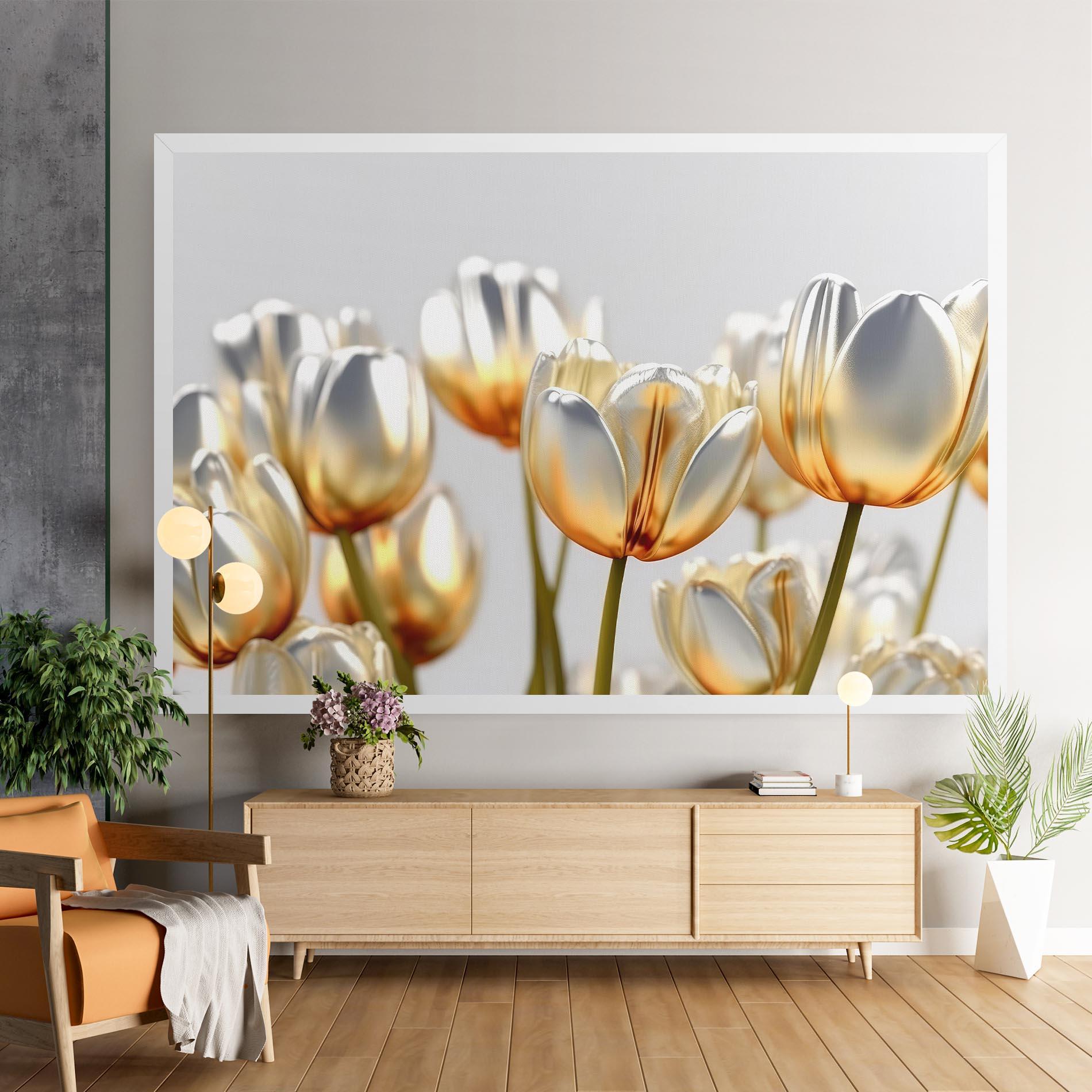 Leinwandbild White Golden Tulips mockup 9