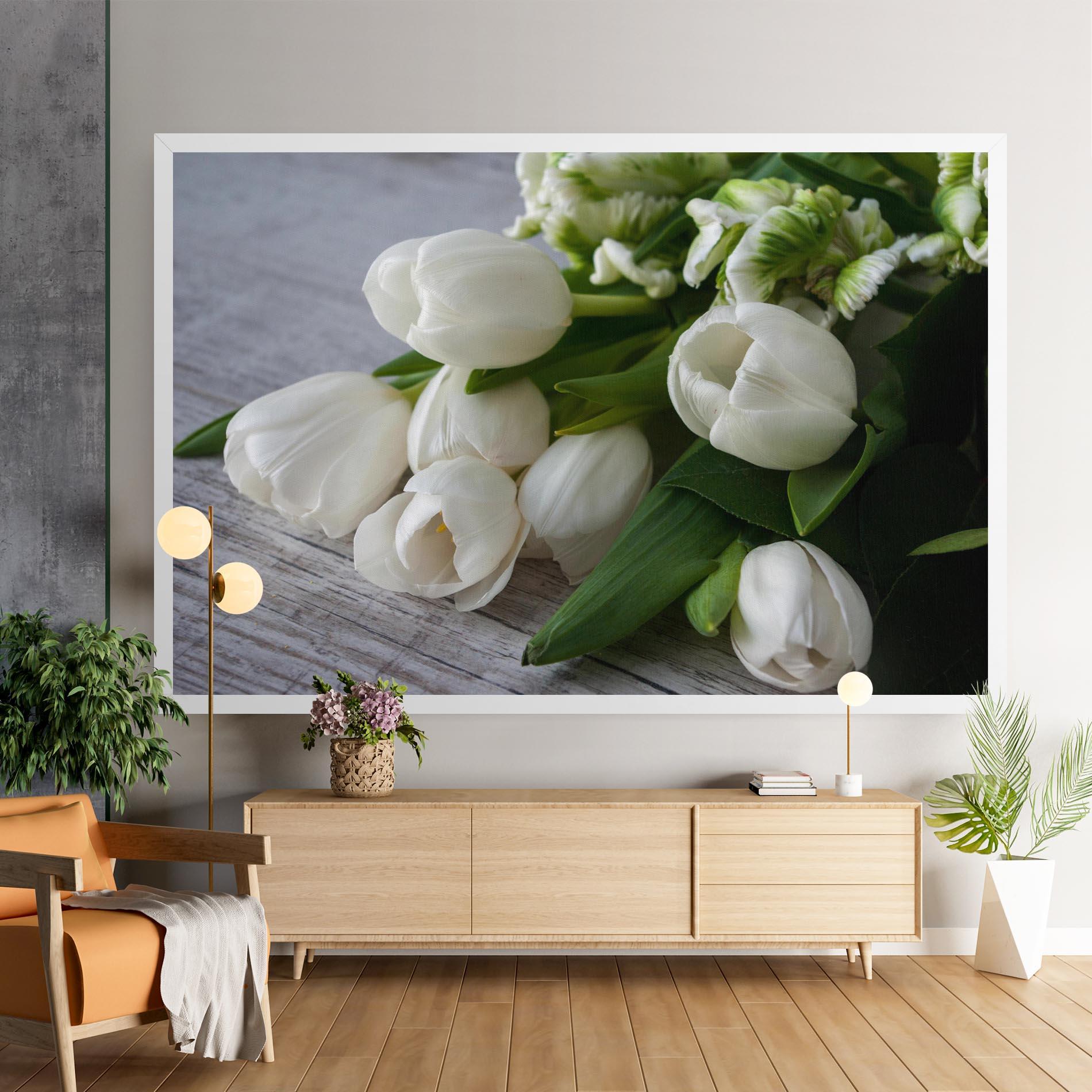 Leinwandbild White Tulips Bouquet mockup 9
