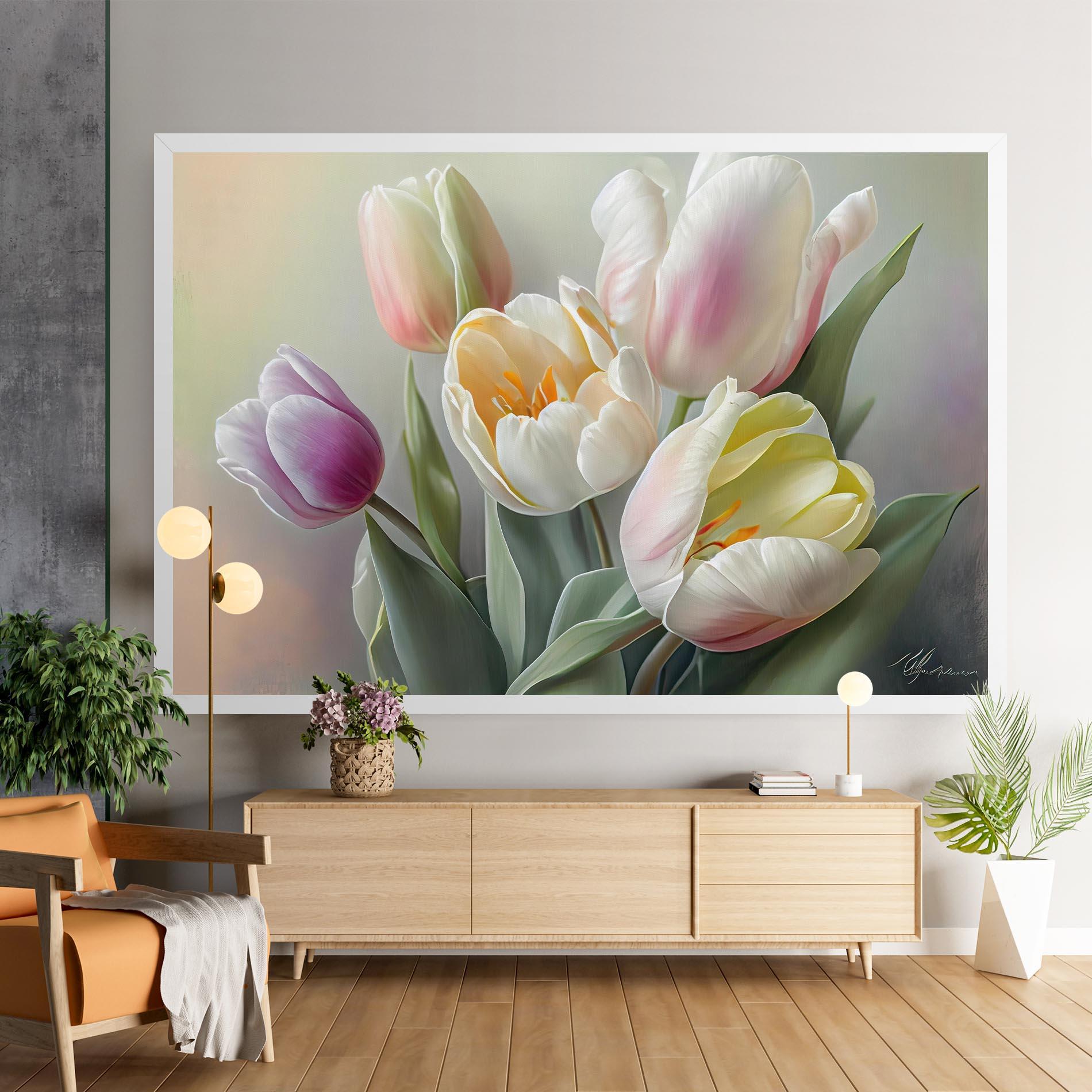 Leinwandbild White Tulips Painting mockup 9