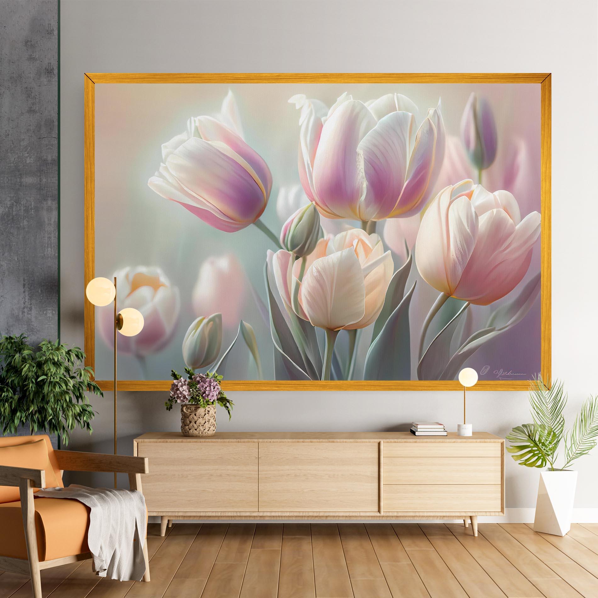Leinwandbild Dreamy White Tulips mockup 9
