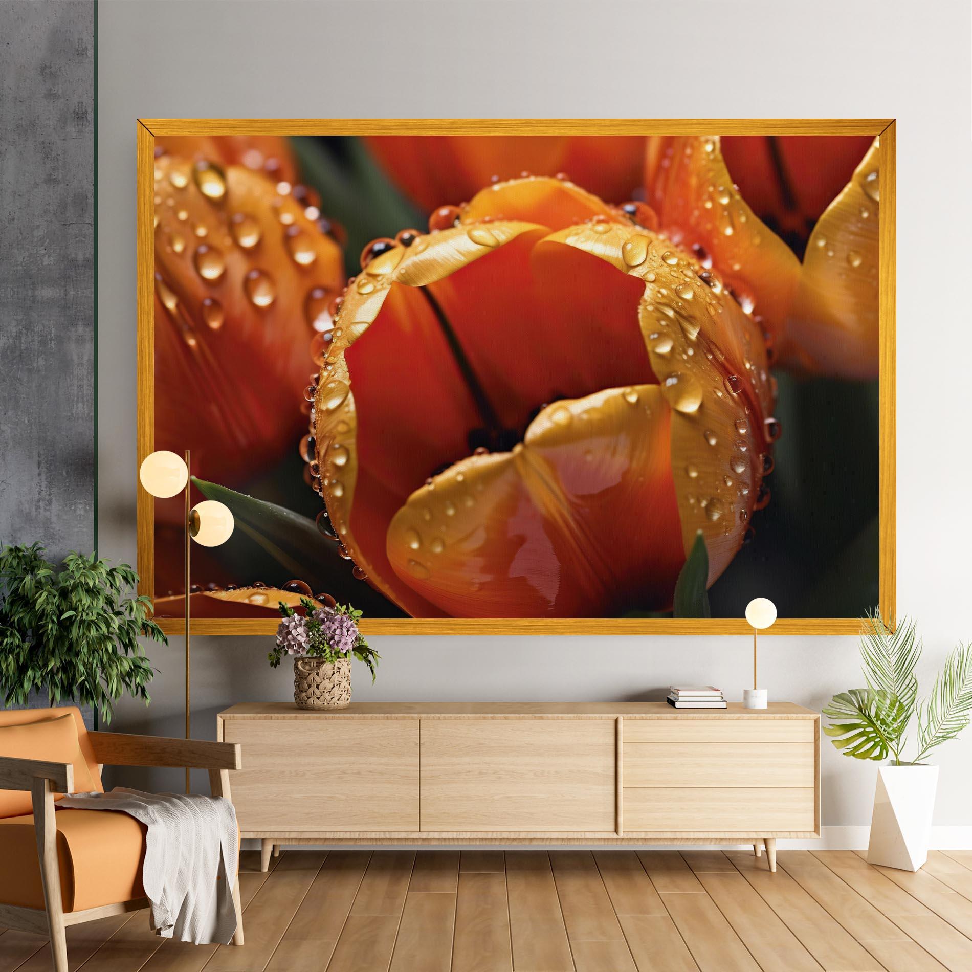 Leinwandbild Orange Tulip Water Drops mockup 9