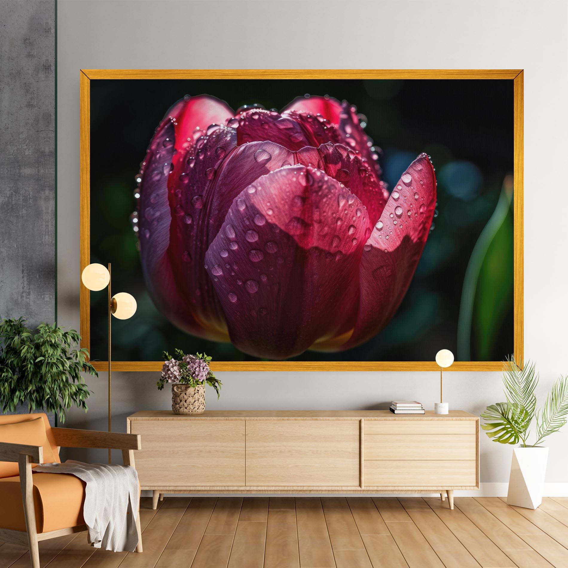 Leinwandbild Pink Tulip After Rain mockup 9