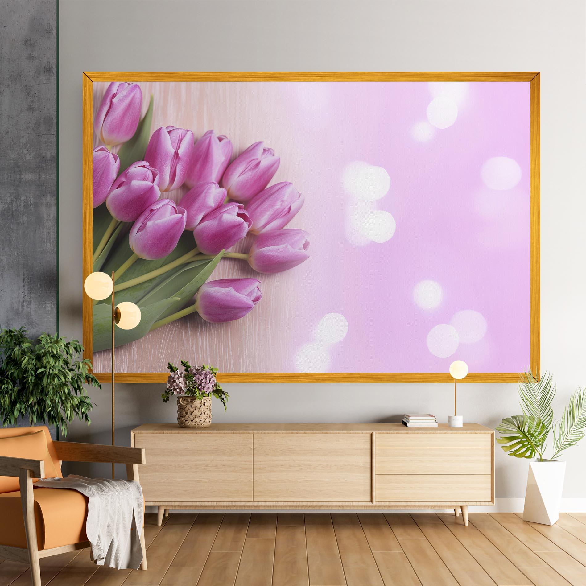 Leinwandbild Pink Tulip Flowers mockup 9