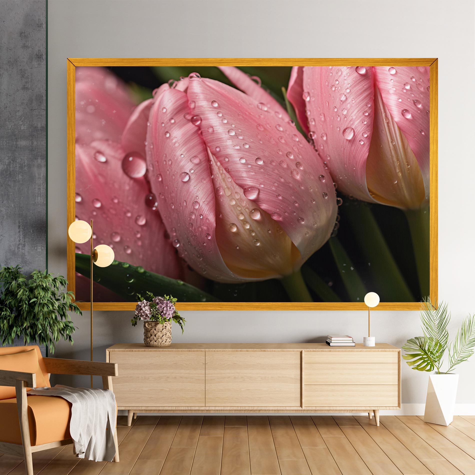 Leinwandbild Pink Tulip With Drops mockup 9