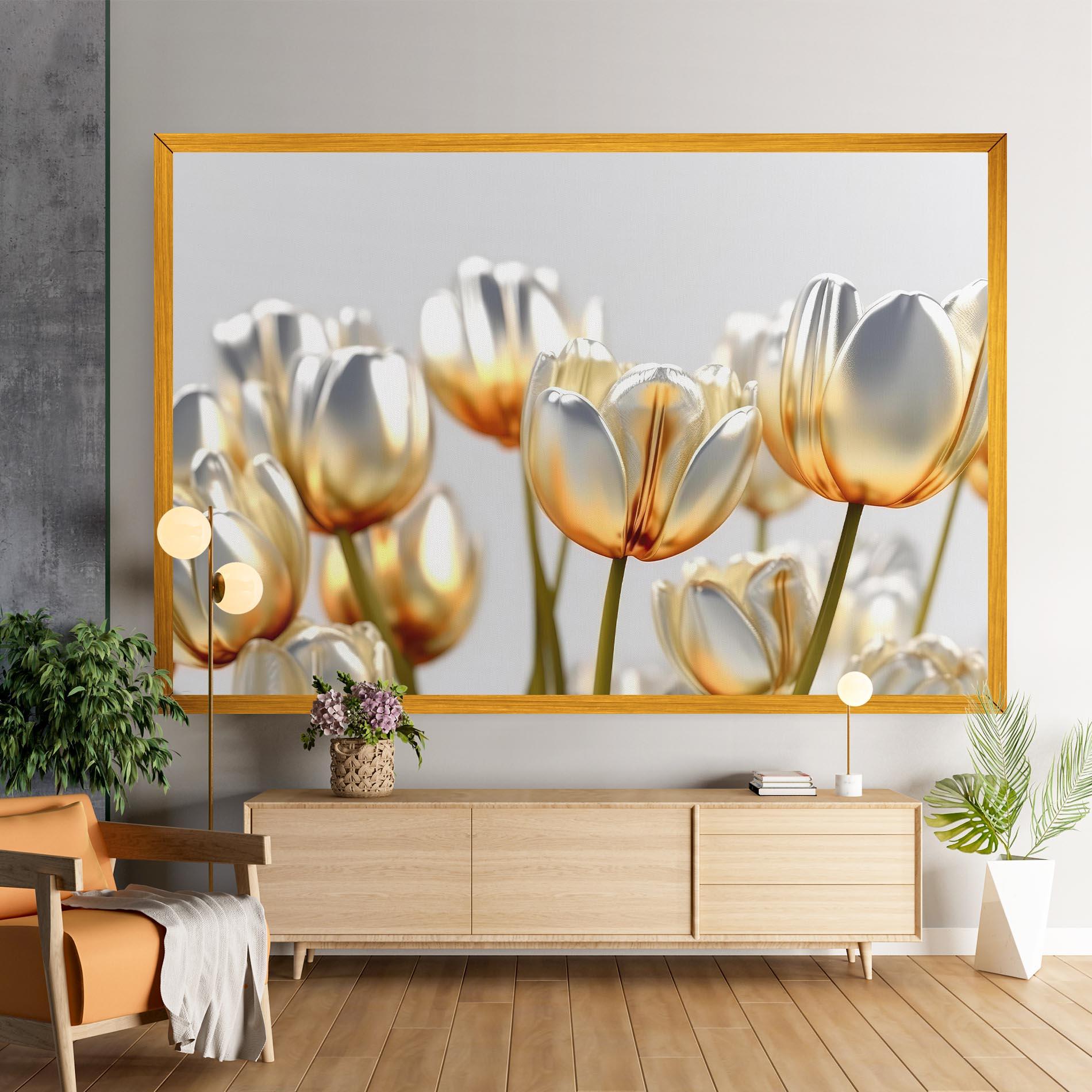 Leinwandbild White Golden Tulips mockup 9