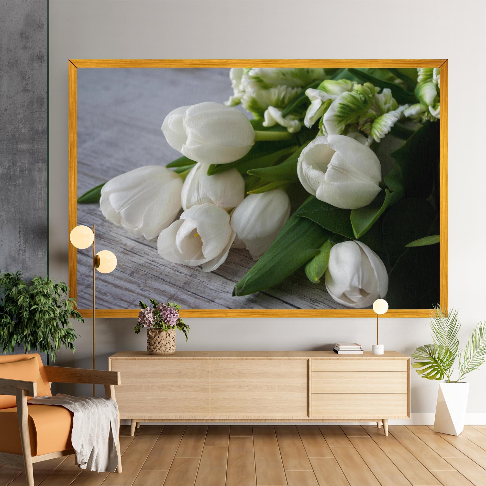 Leinwandbild White Tulips Bouquet mockup 9