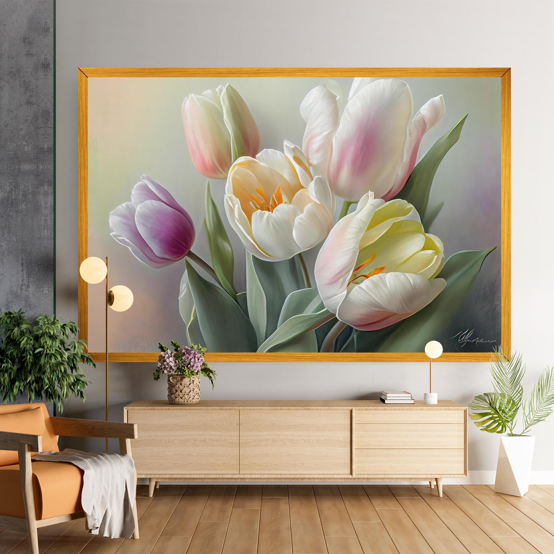 Leinwandbild White Tulips Painting mockup 9