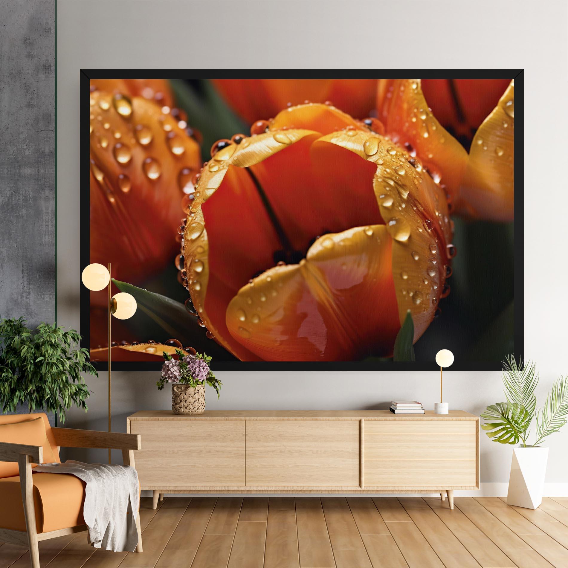 Leinwandbild Orange Tulip Water Drops mockup 9