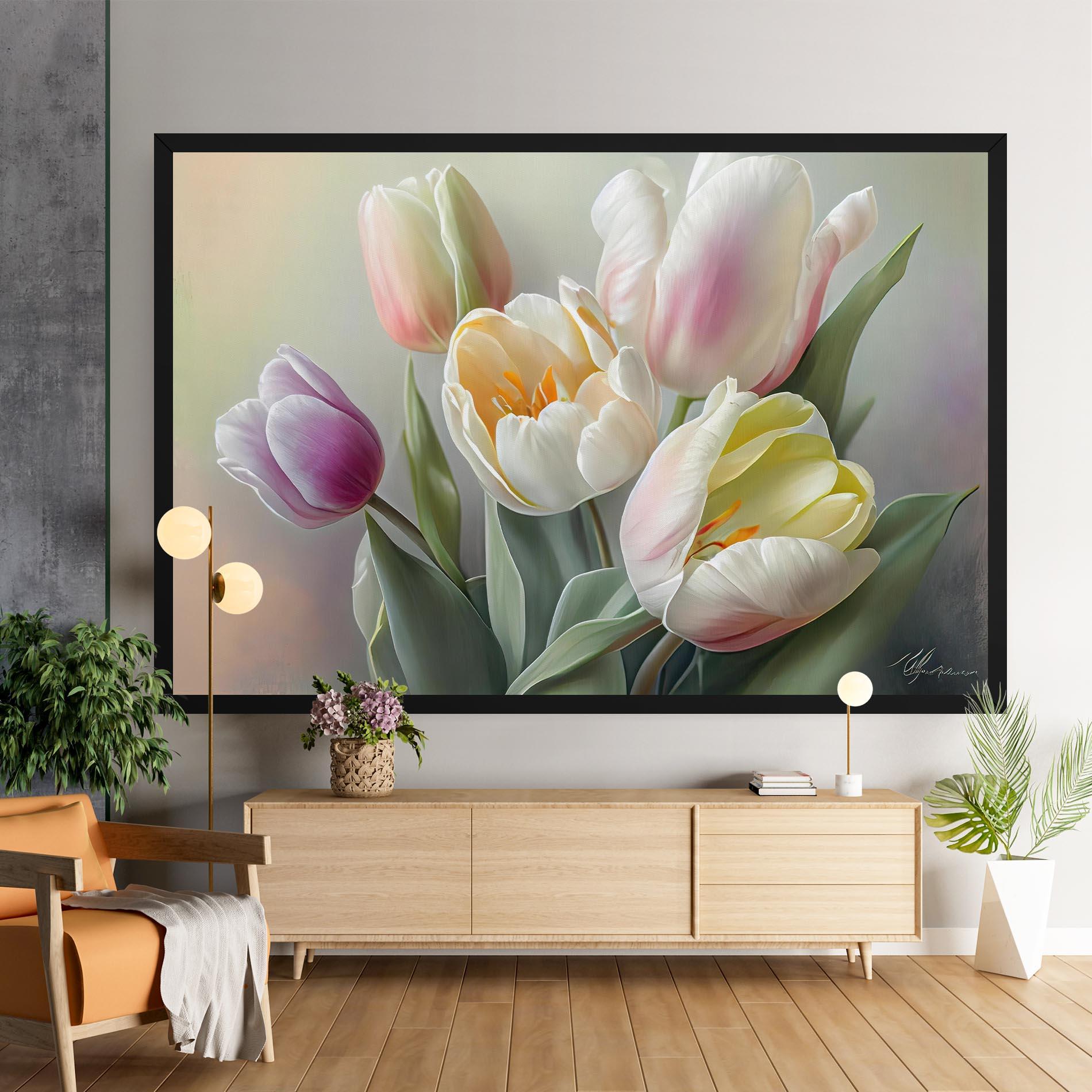 Leinwandbild White Tulips Painting mockup 9