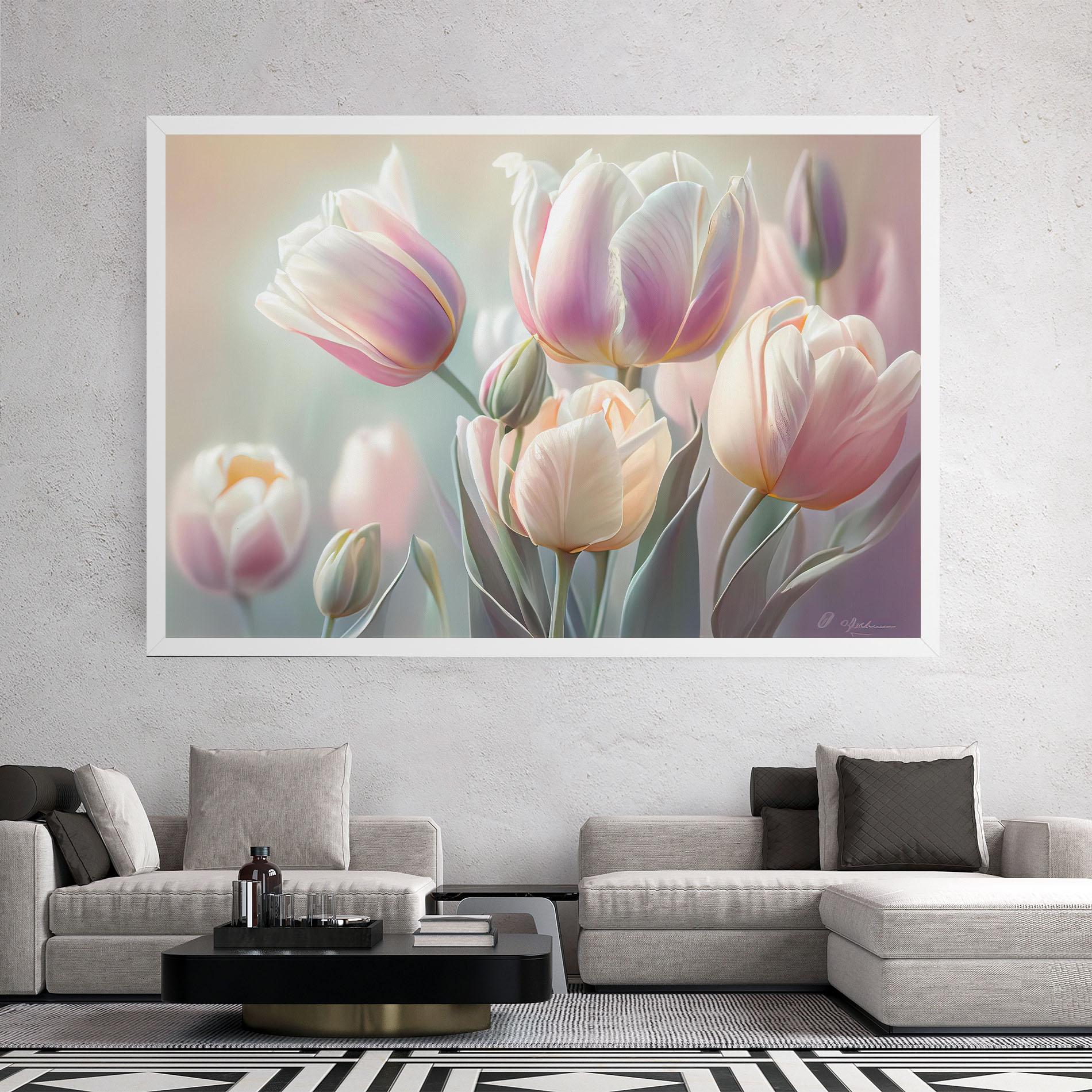 Leinwandbild Dreamy White Tulips mockup 2