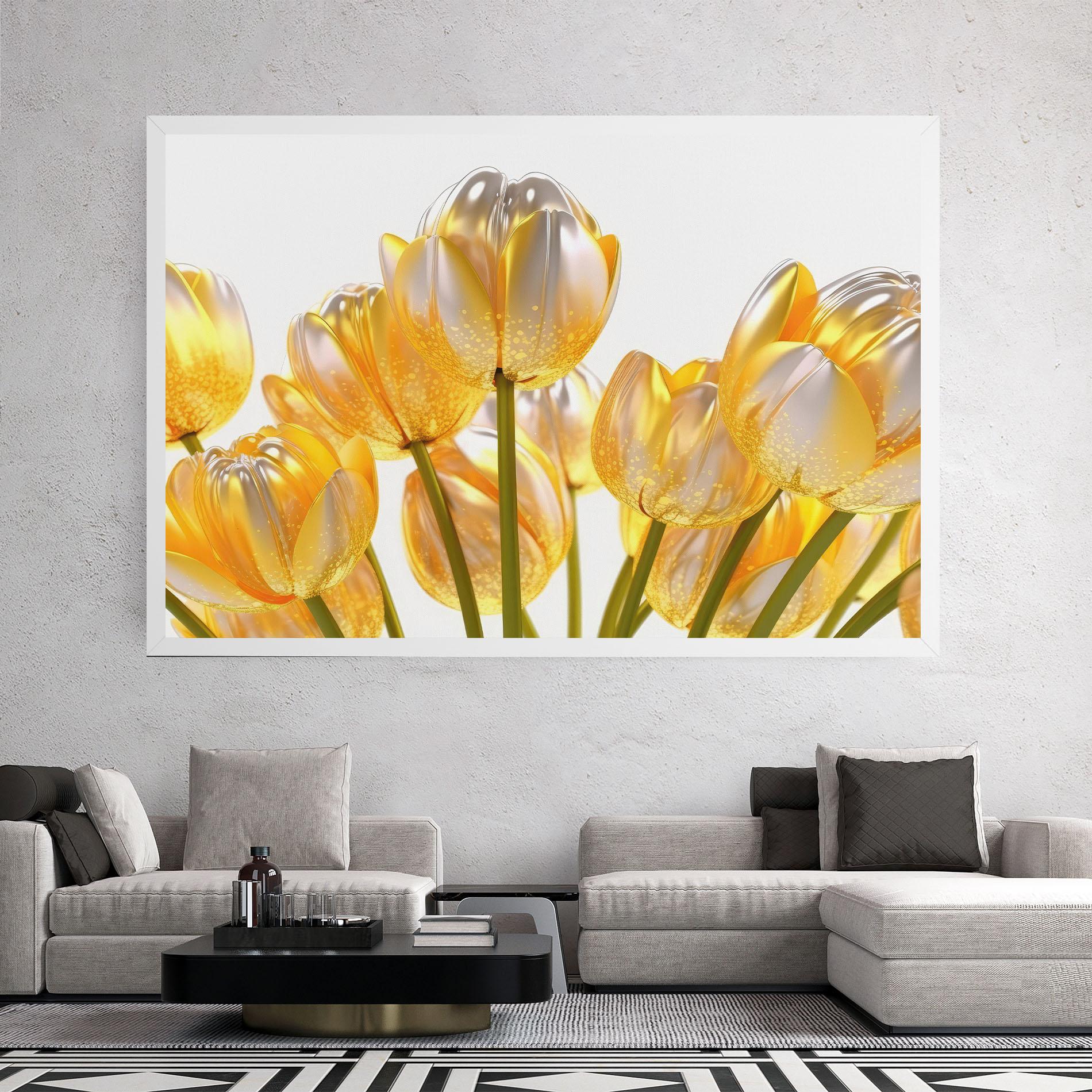Leinwandbild Gold White Tulips mockup 2