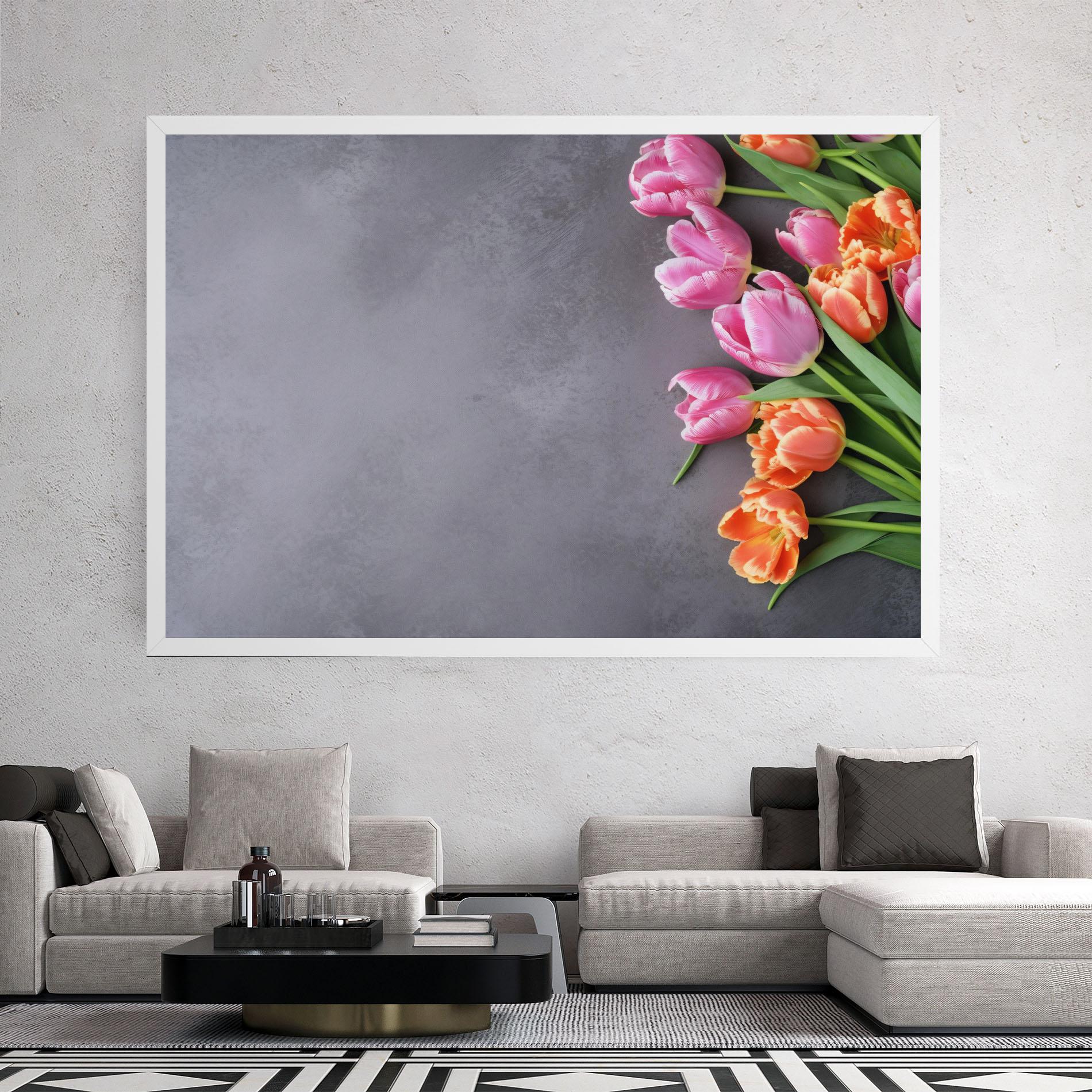 Leinwandbild Light Orange Pink Tulips mockup 2