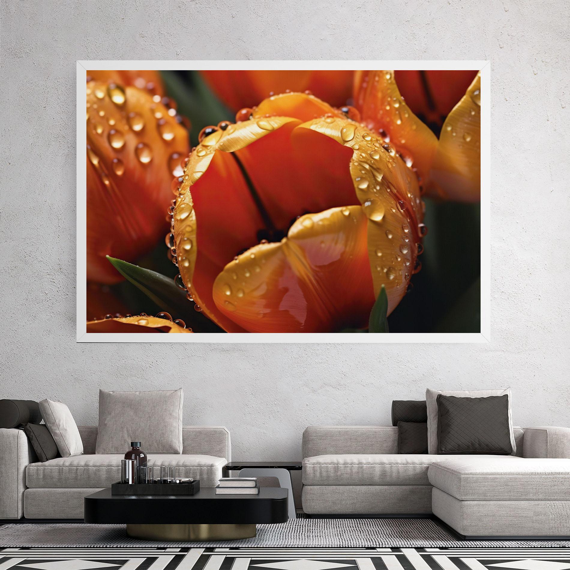 Leinwandbild Orange Tulip Water Drops mockup 2