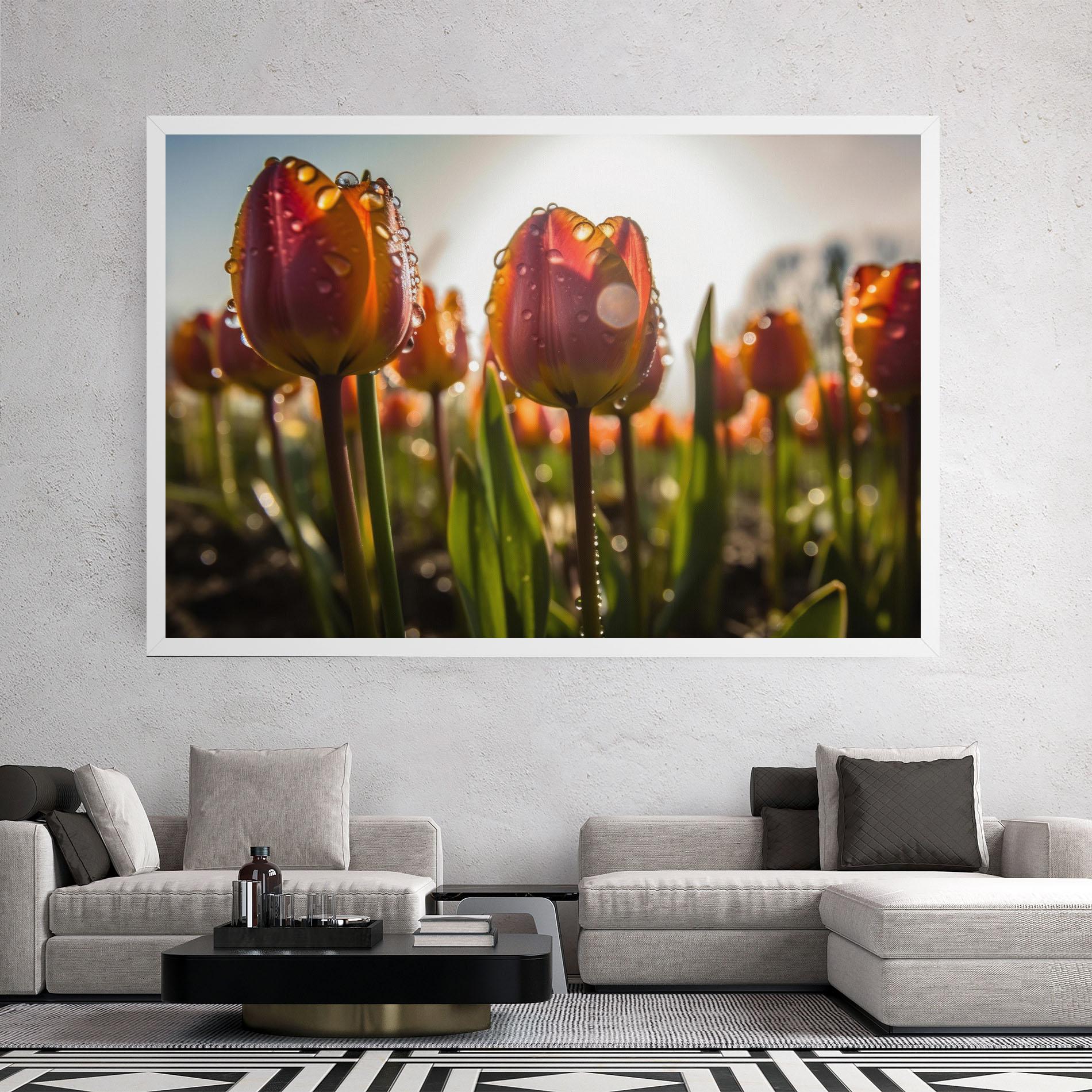 Leinwandbild Orange Tulips After Rain mockup 2