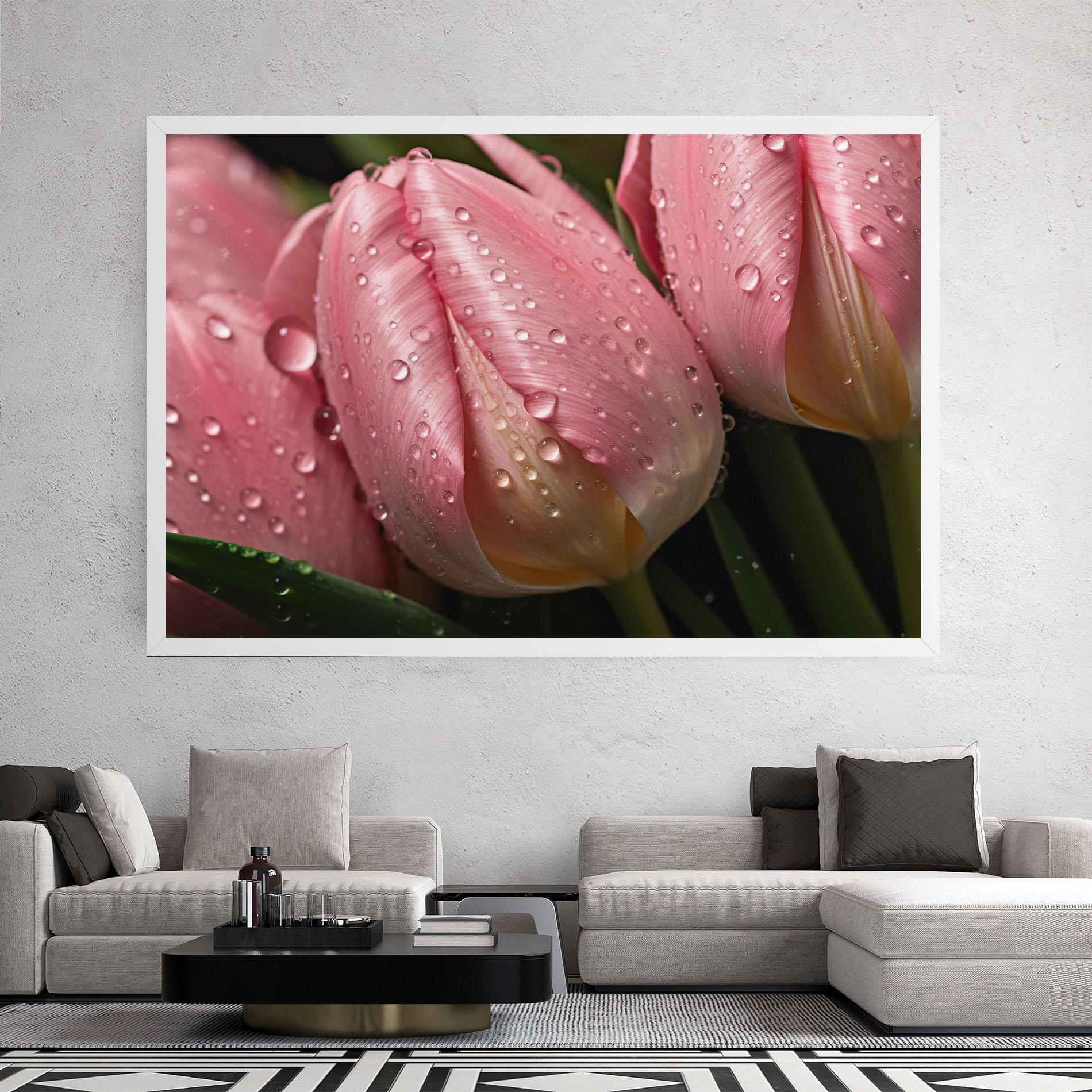 Leinwandbild Pink Tulip With Drops mockup 2