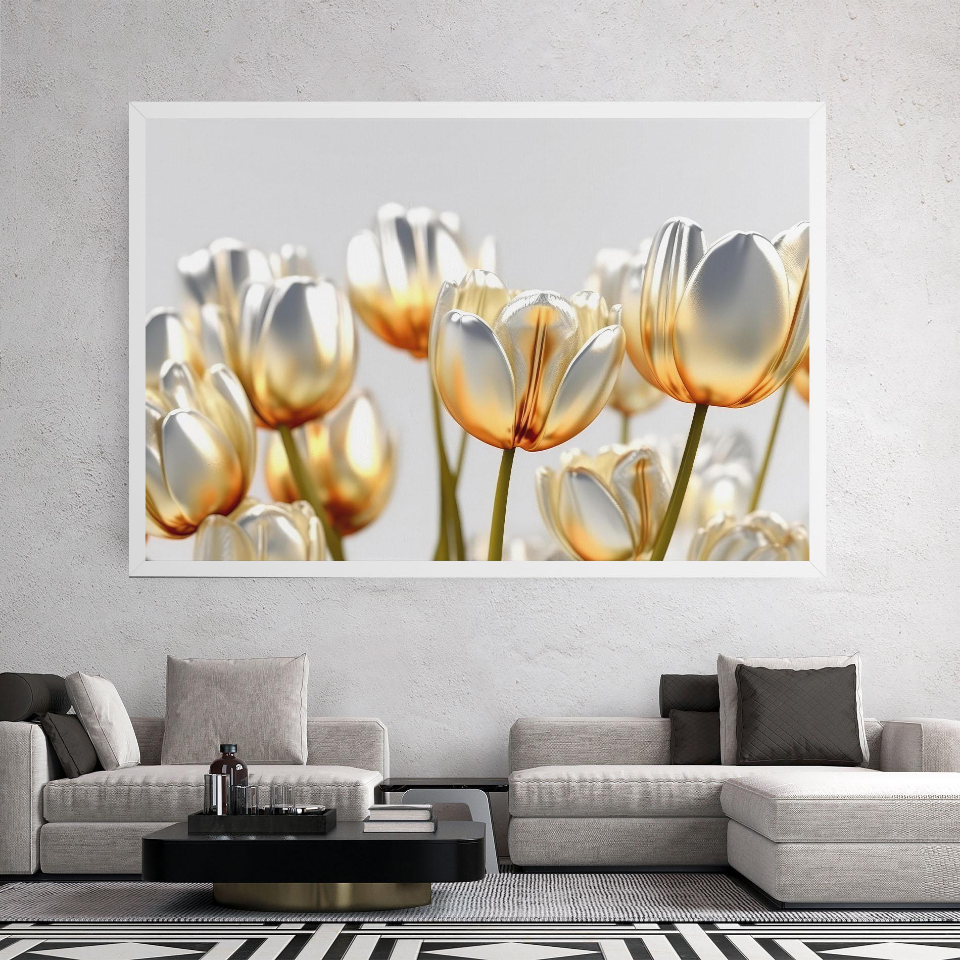 Leinwandbild White Golden Tulips mockup 2