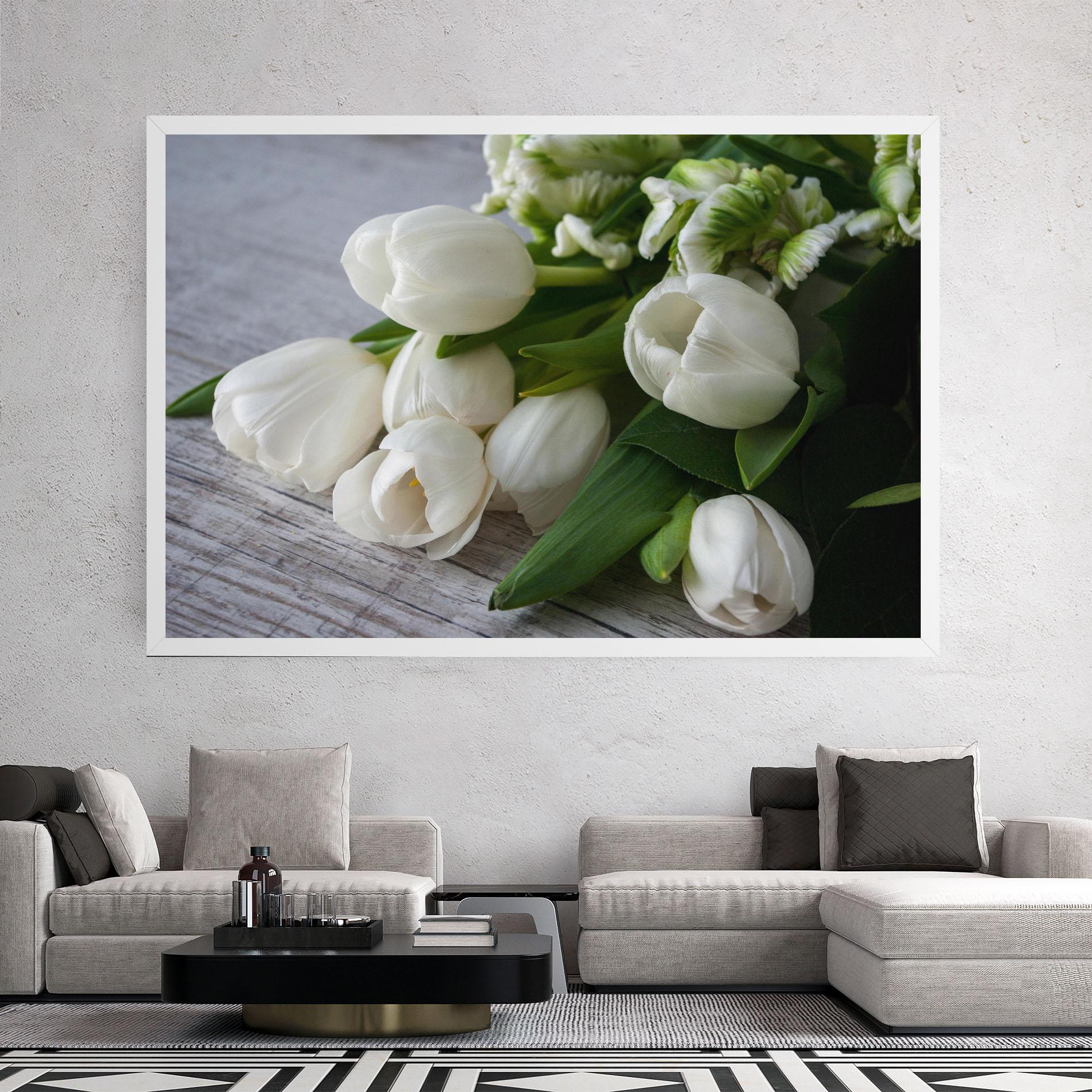 Leinwandbild White Tulips Bouquet mockup 2