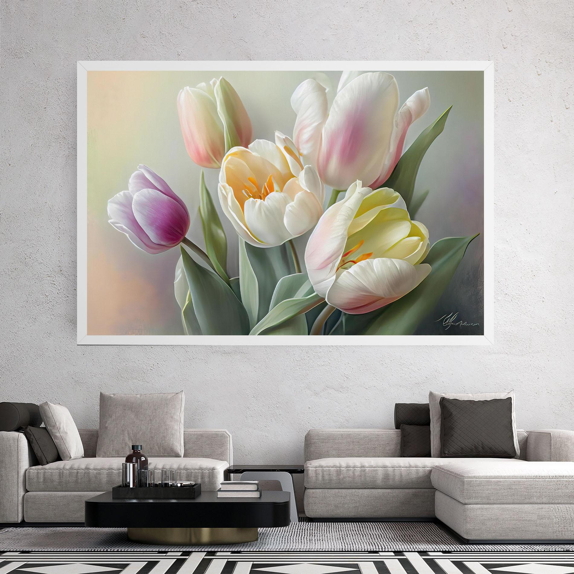 Leinwandbild White Tulips Painting mockup 2