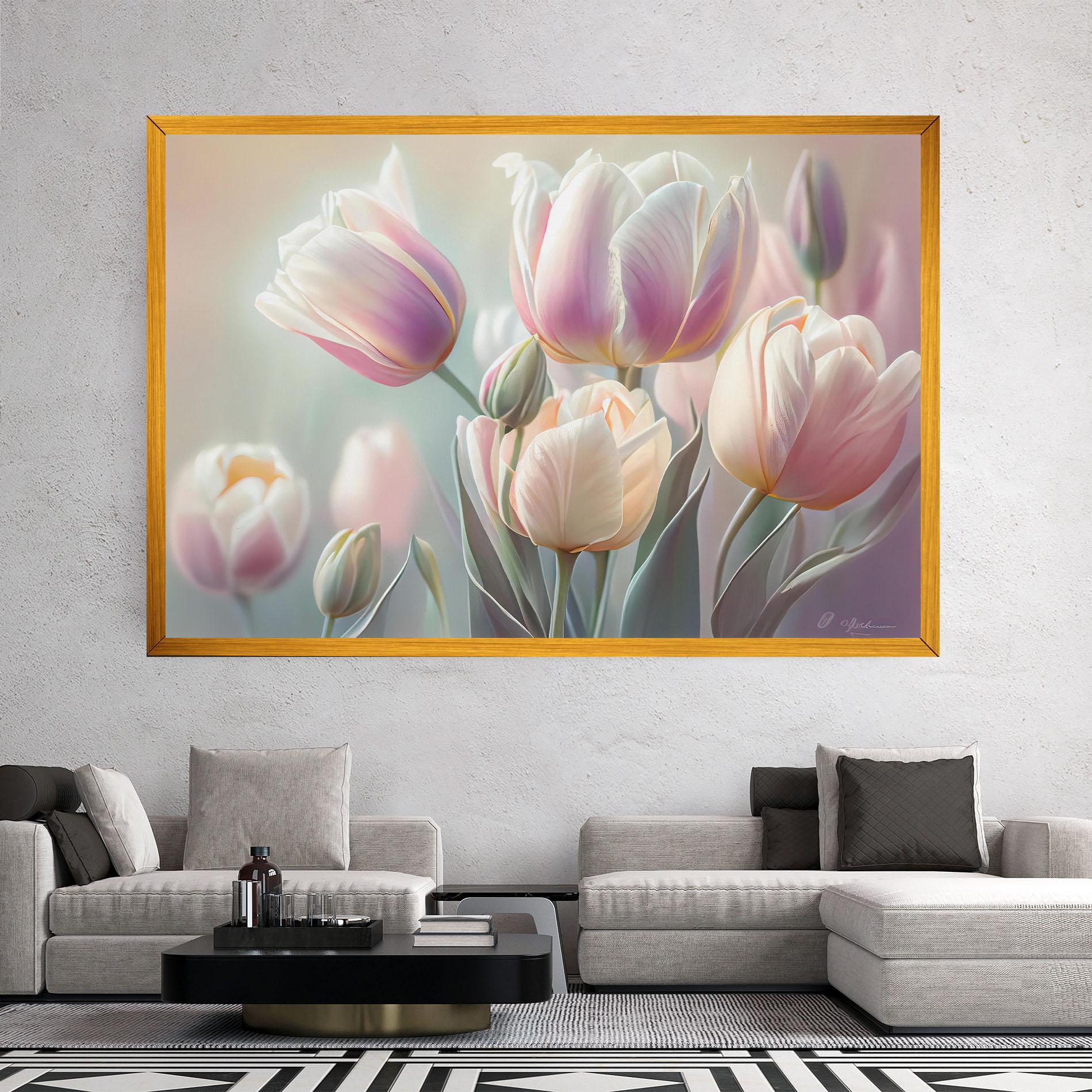 Leinwandbild Dreamy White Tulips mockup 2