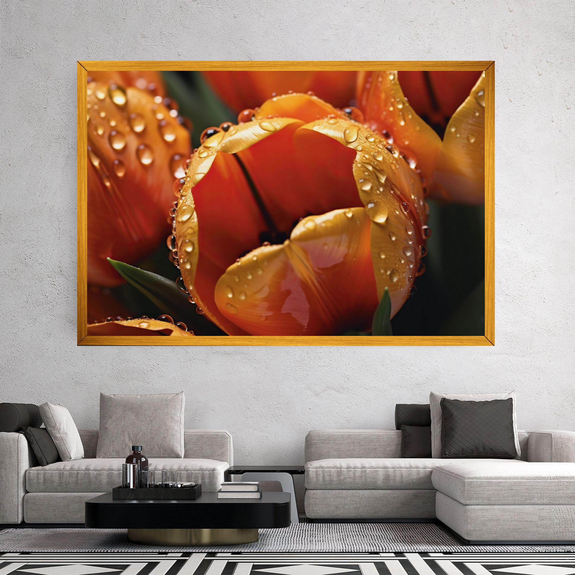 Leinwandbild Orange Tulip Water Drops mockup 2