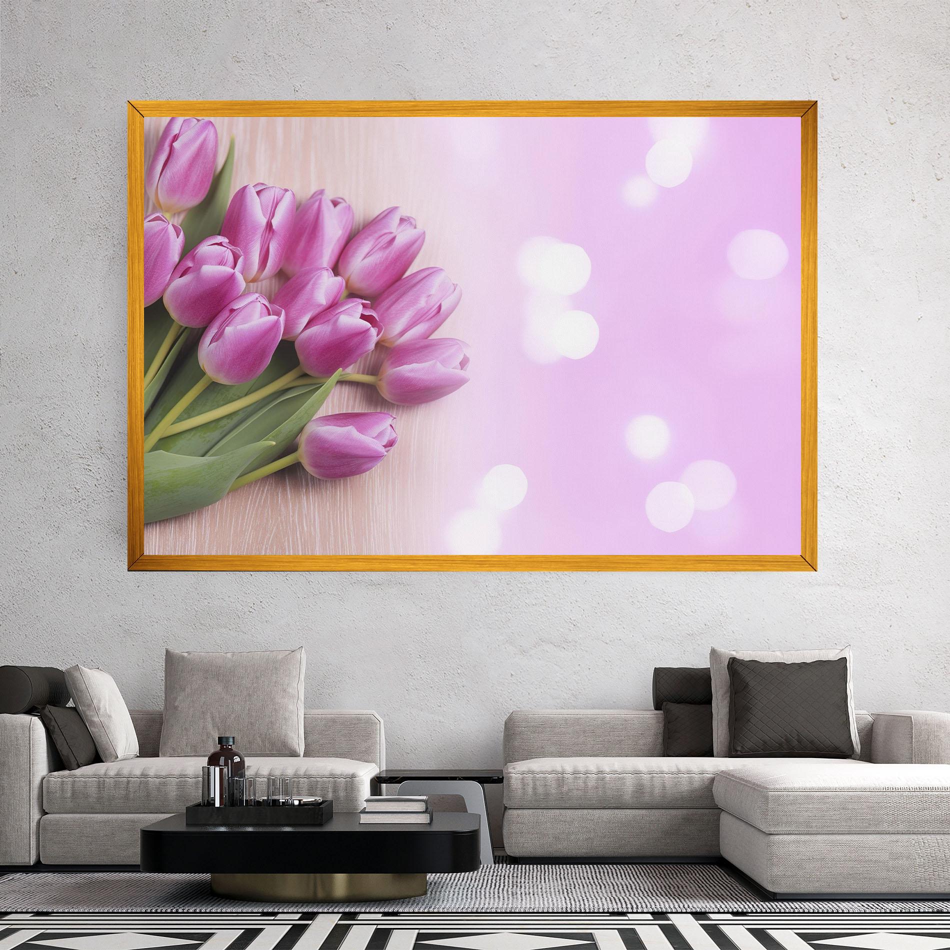 Leinwandbild Pink Tulip Flowers mockup 2