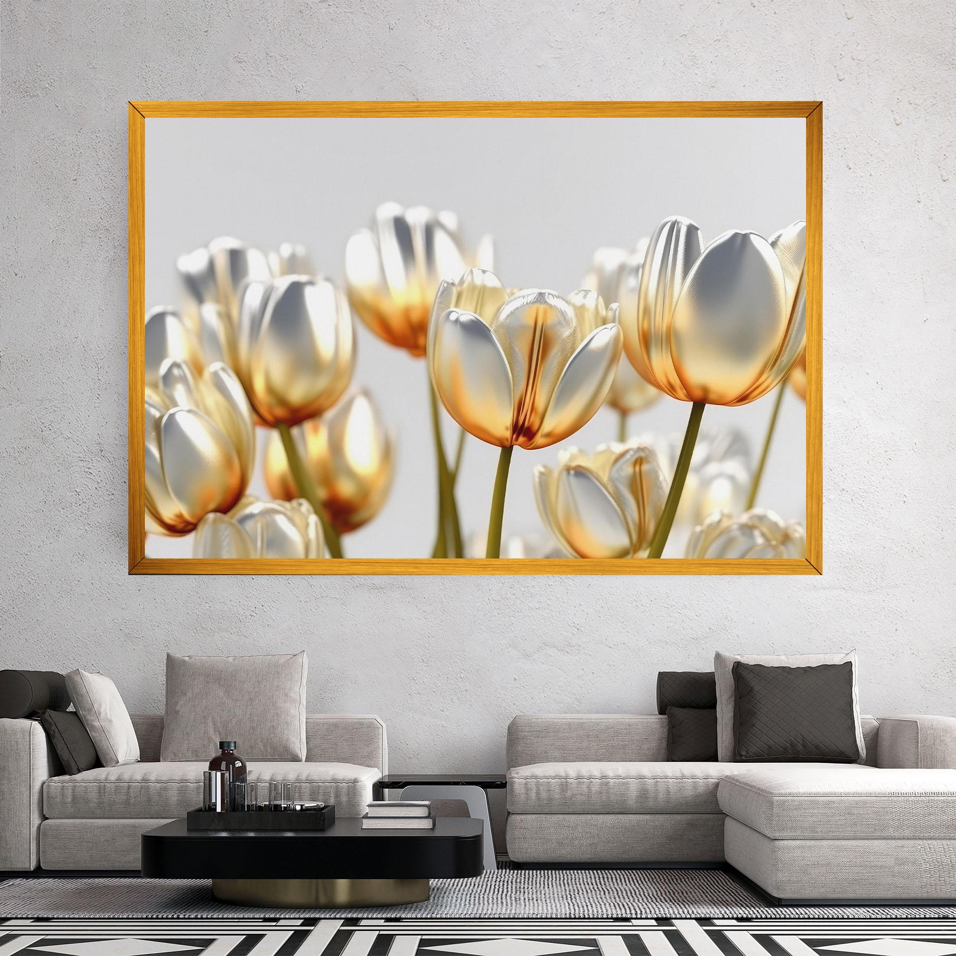 Leinwandbild White Golden Tulips mockup 2