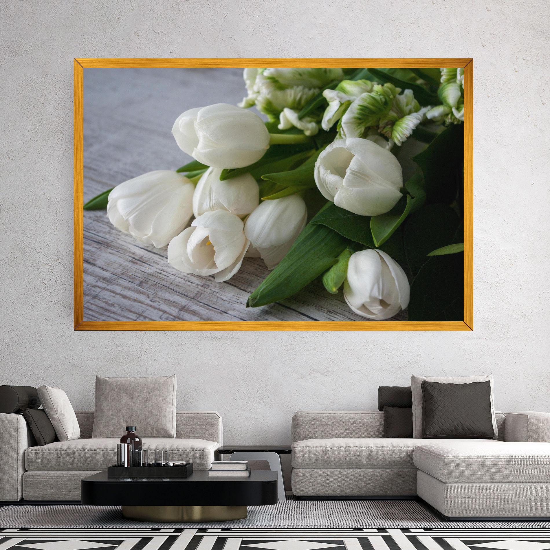 Leinwandbild White Tulips Bouquet mockup 2